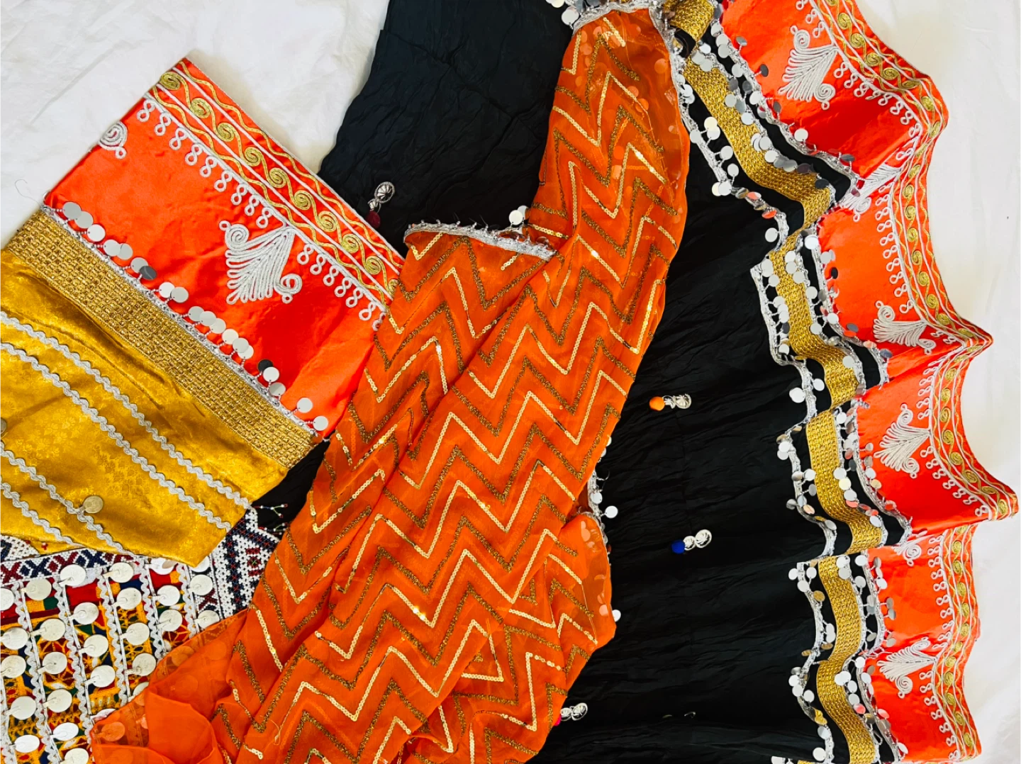 Black Traditional Afghan Dress with Orange Trim - photo 5