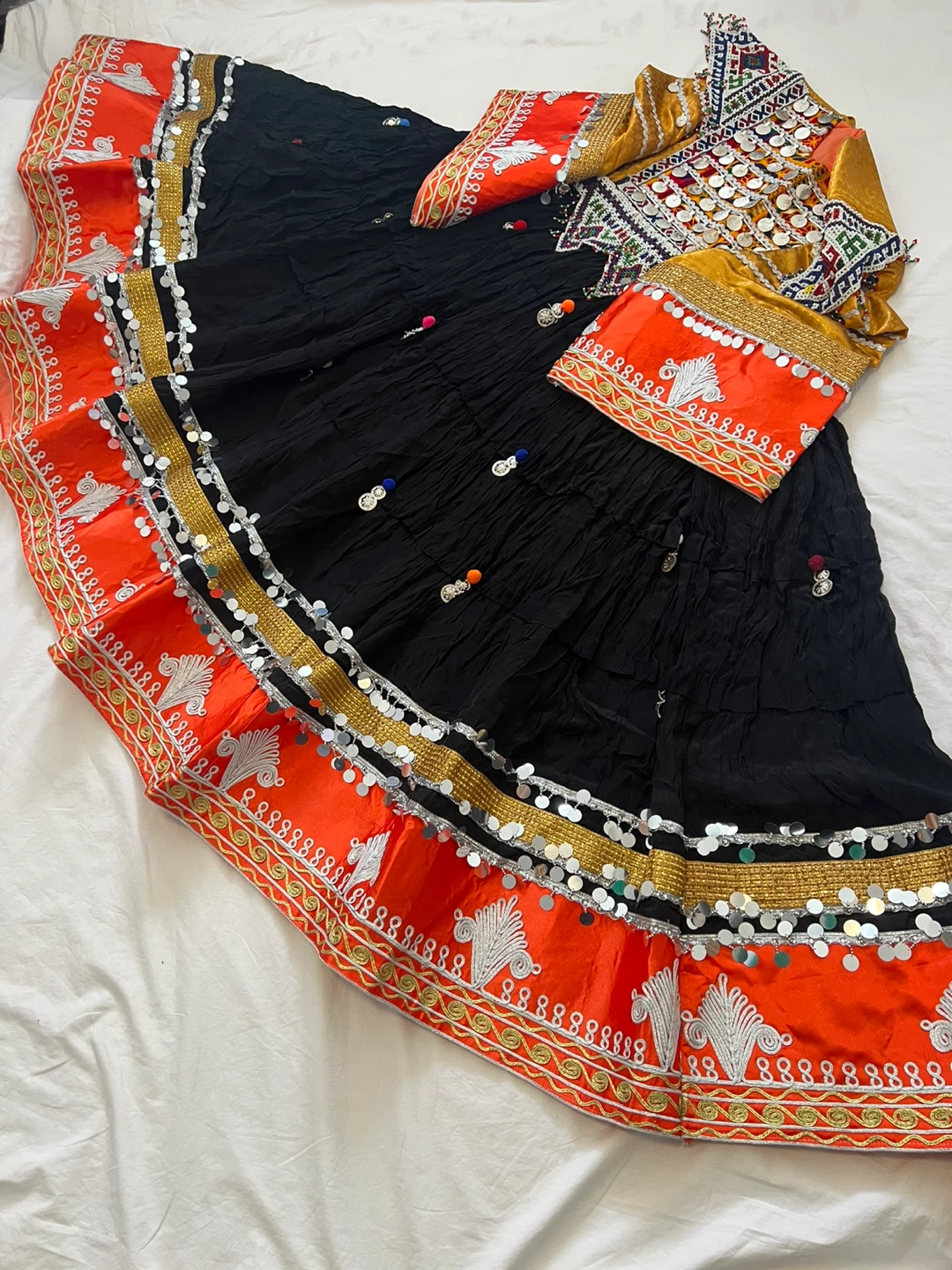 Black Traditional Afghan Dress with Orange Trim - photo 2