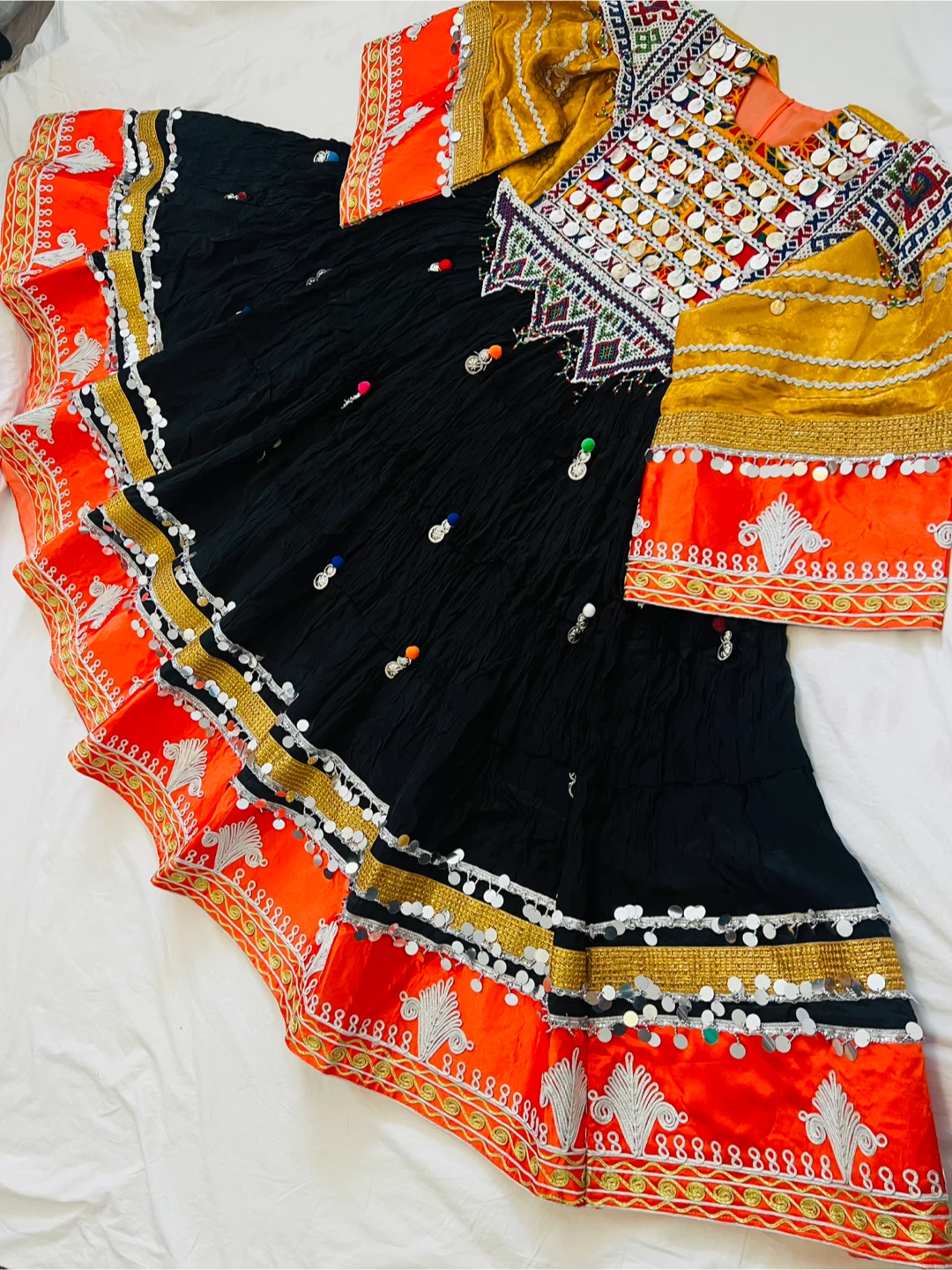 Black Traditional Afghan Dress with Orange Trim - photo 3