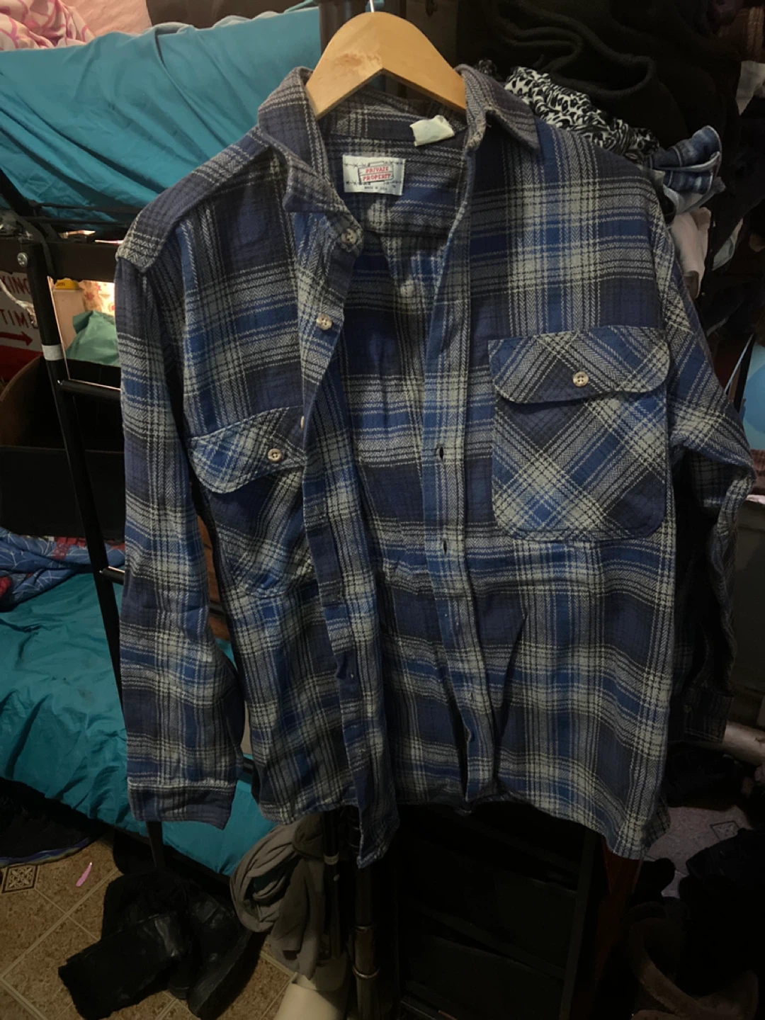 Blue Plaid Flannel Button-Up Shirt