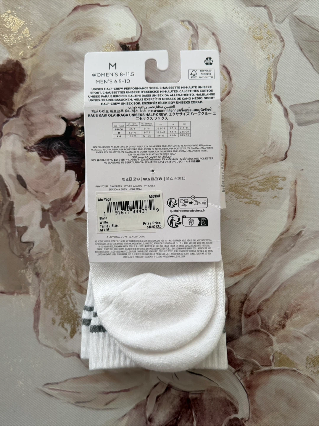 Alo Yoga Unisex Half-Crew Performance Socks White Medium - photo 2