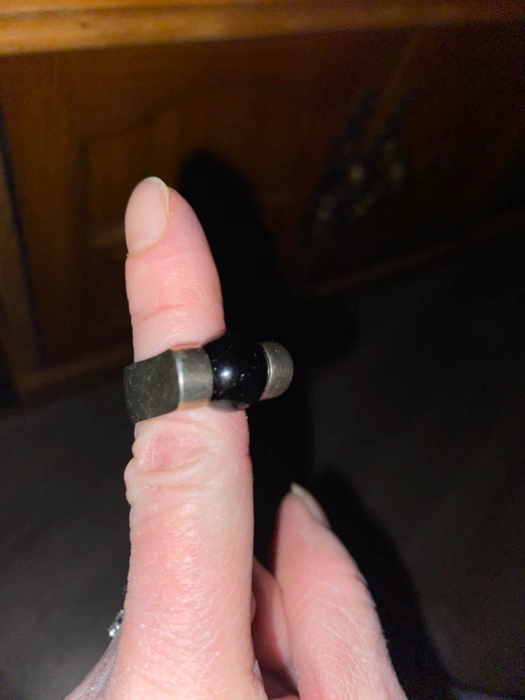 Heavy 925 silver ring with black bead that spins - photo 3