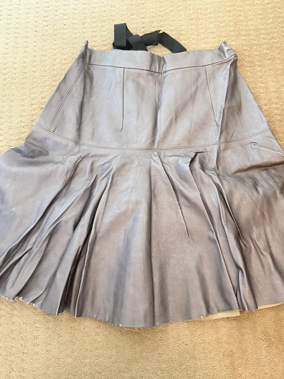 🏆Grey Leather Pleated Skirt with Black Straps