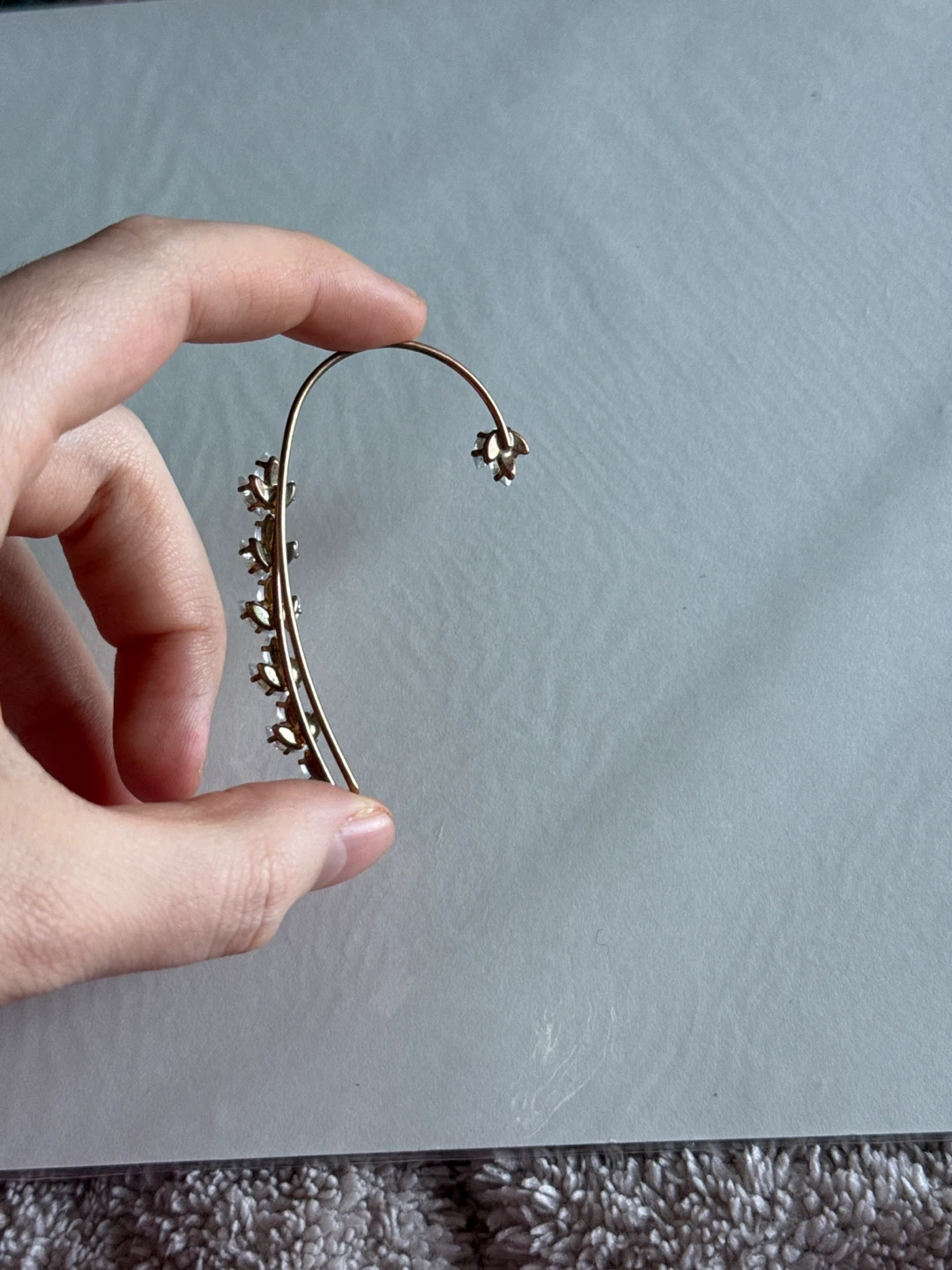 Gold-tone Ear Cuff with Crystal Leaf Design - photo 3