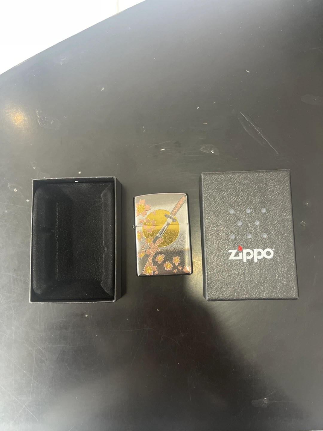 Zippo Lighter with Cherry Blossom and Sword Design - photo 2