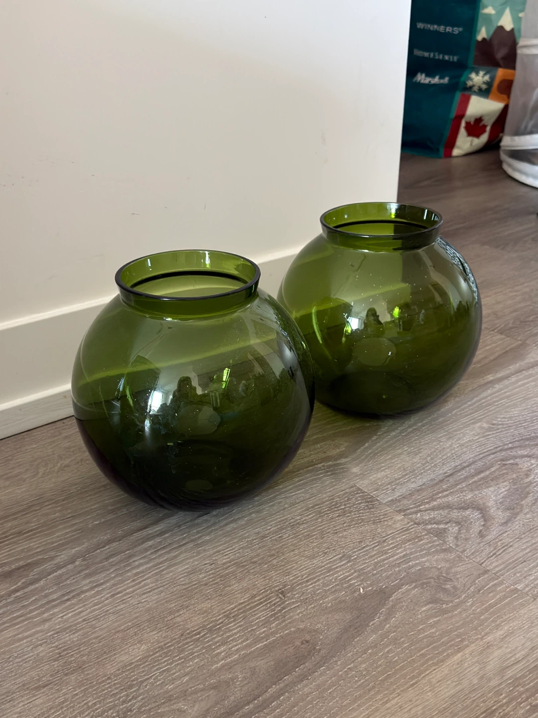 Set of 2 Green Glass Vases