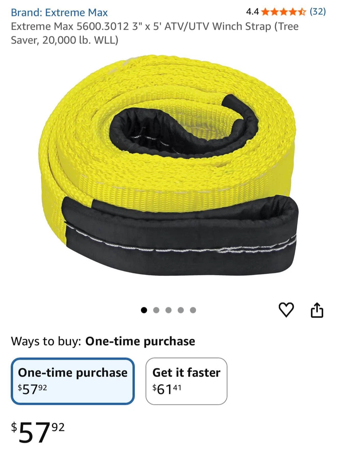 Extreme Max 3" x 5' ATV/UTV Winch Strap