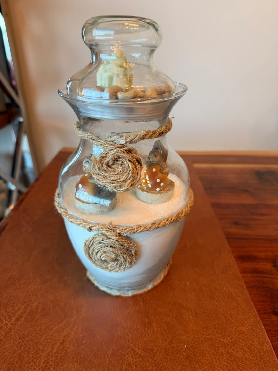 Glass Jar Candle with Squirrels and Mushroom Scene🏆