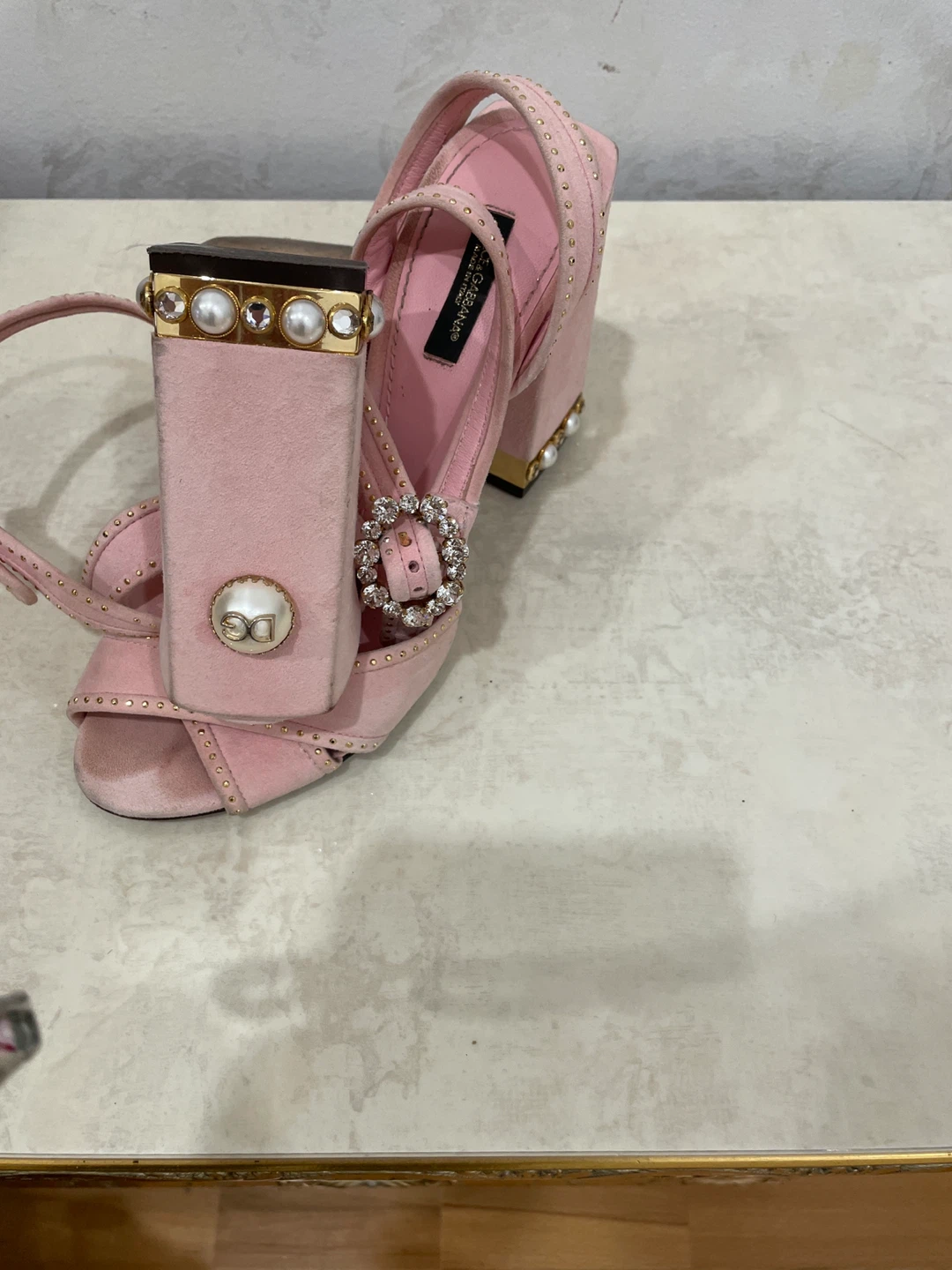 Dolce & Gabbana Pink Suede Embellished Heels - photo 3
