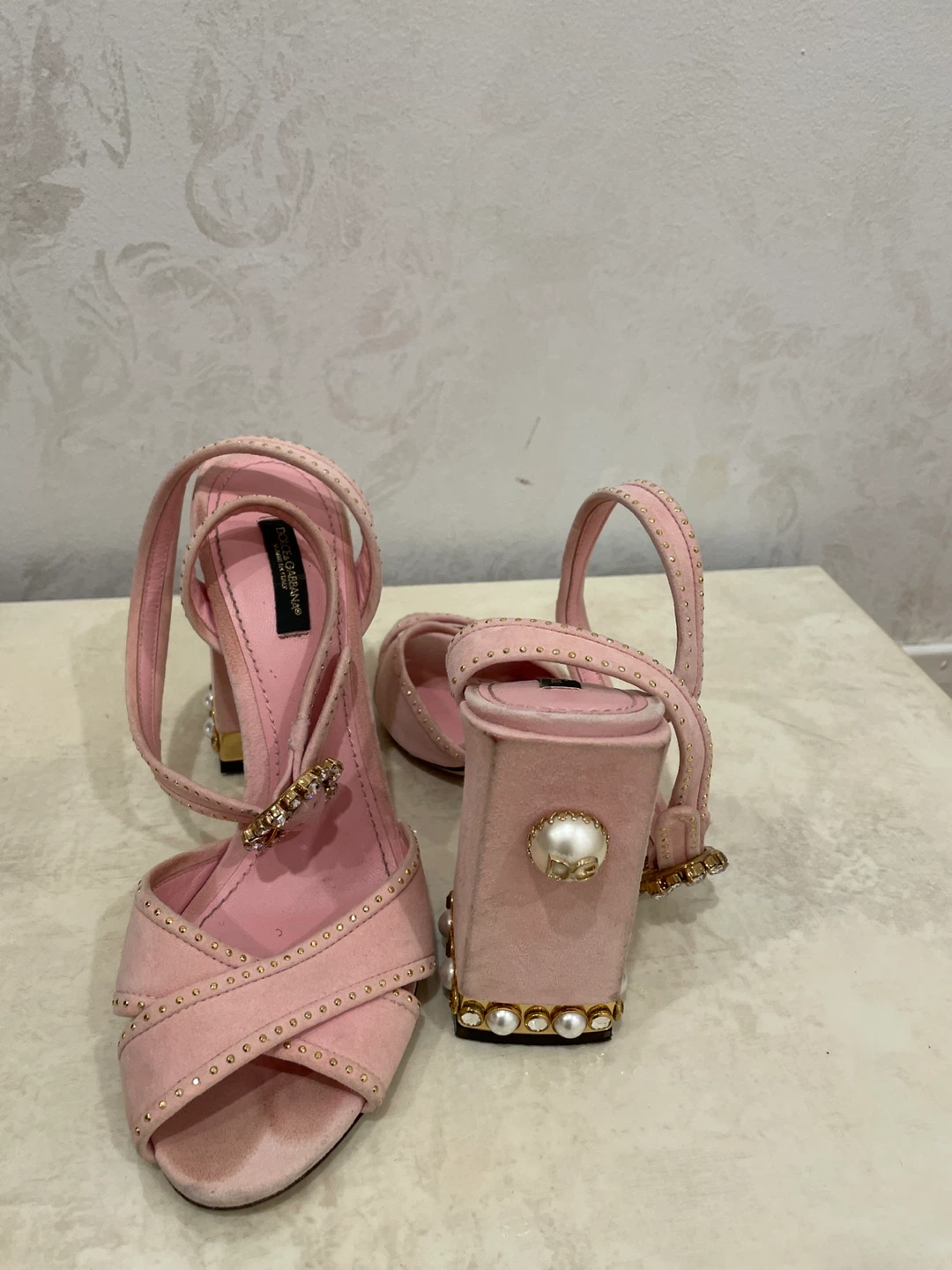 Dolce & Gabbana Pink Suede Embellished Heels