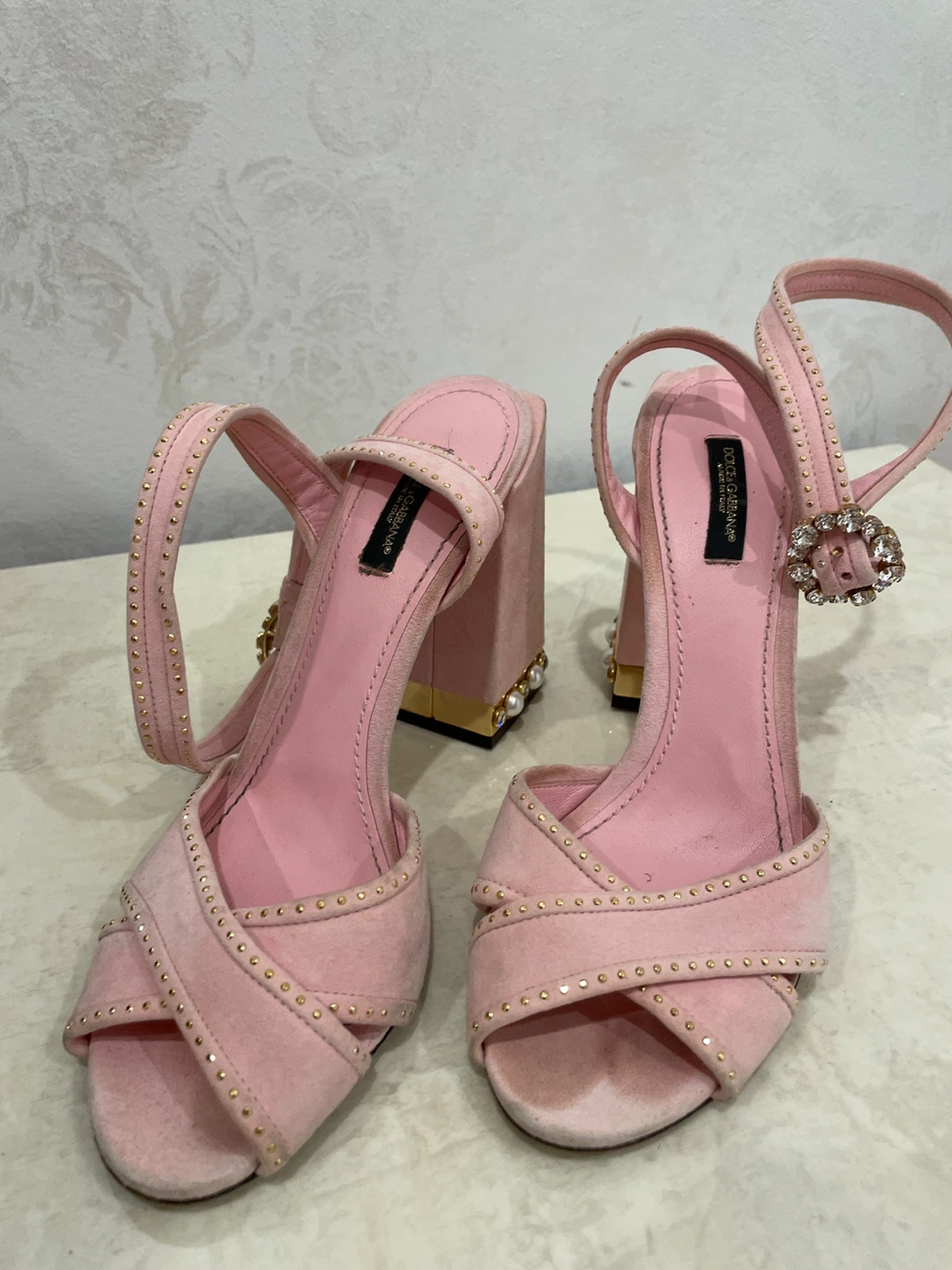 Dolce & Gabbana Pink Suede Embellished Heels - photo 2