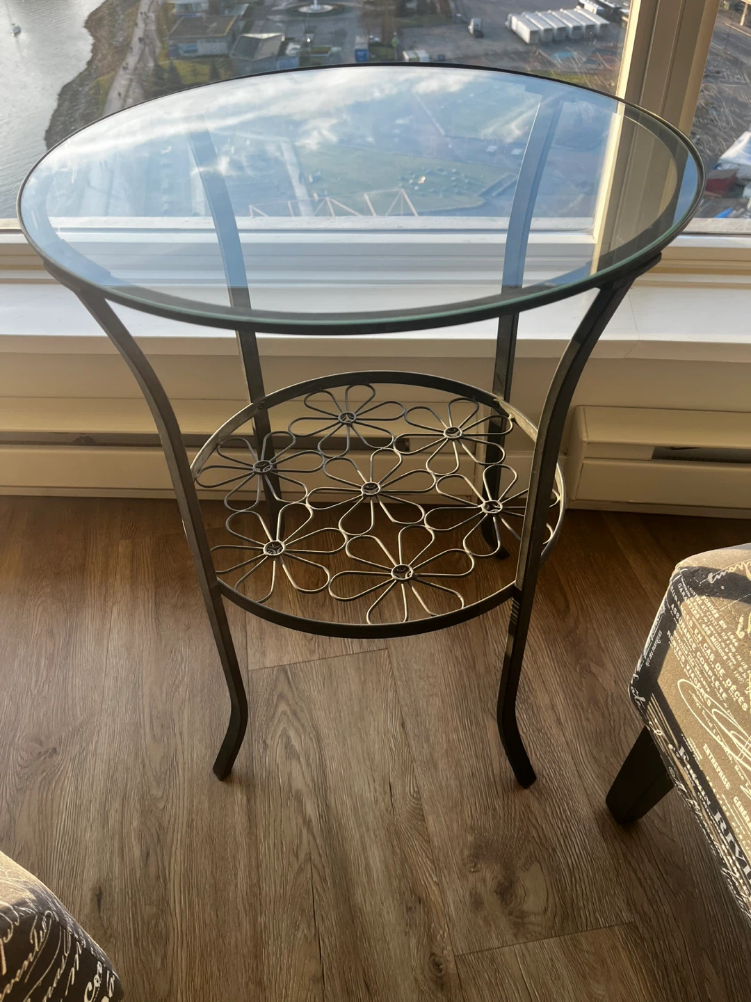 Glass Top Accent Table with Decorative Shelf