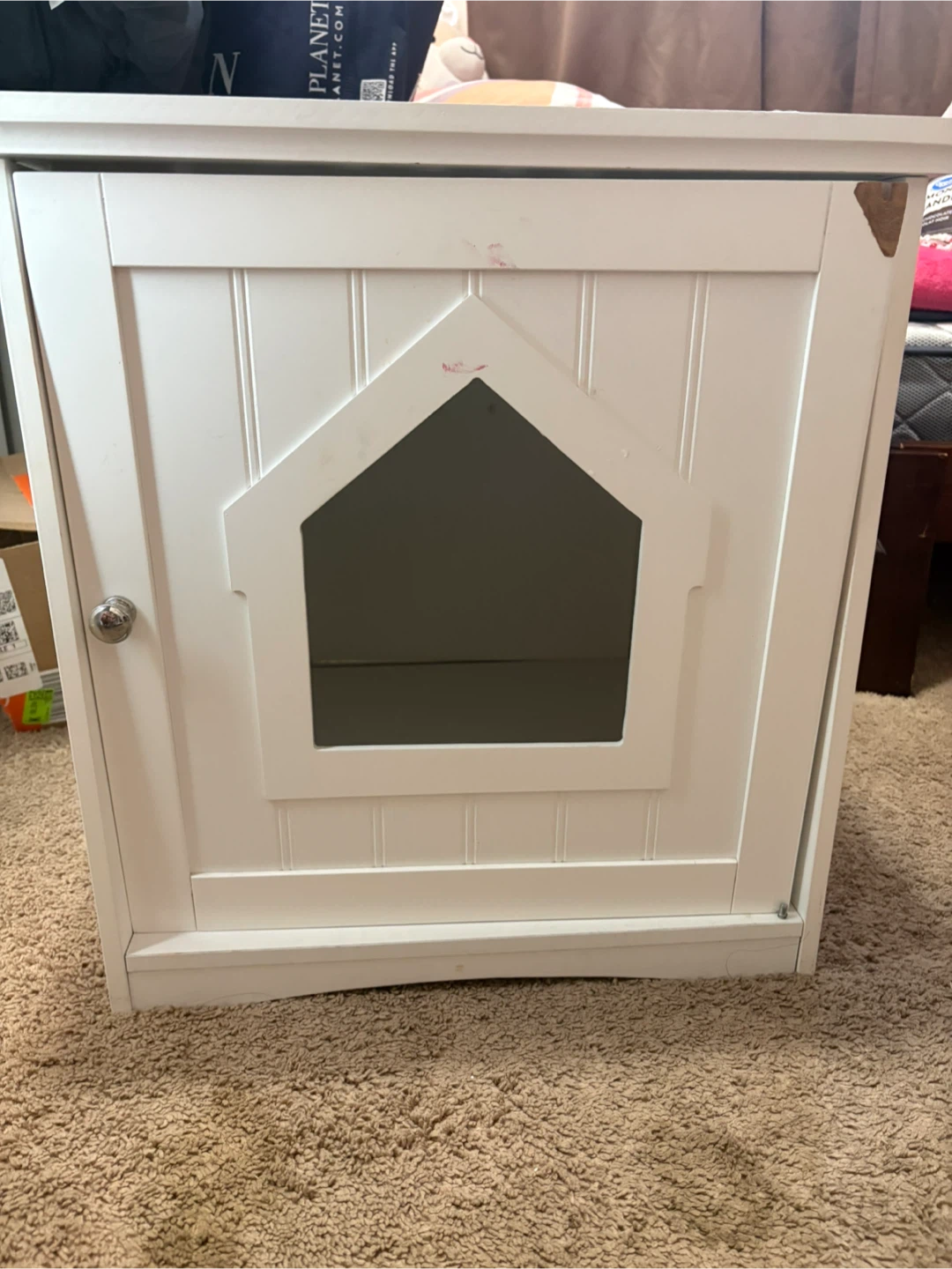 White Wooden Pet House End Table