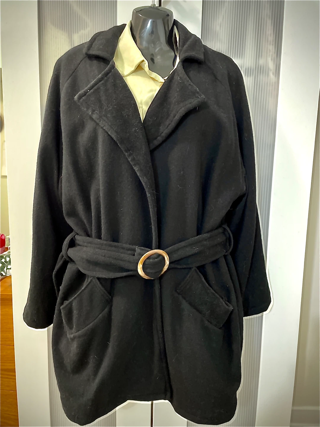 Black Wool Blend Coat with Belt🏆