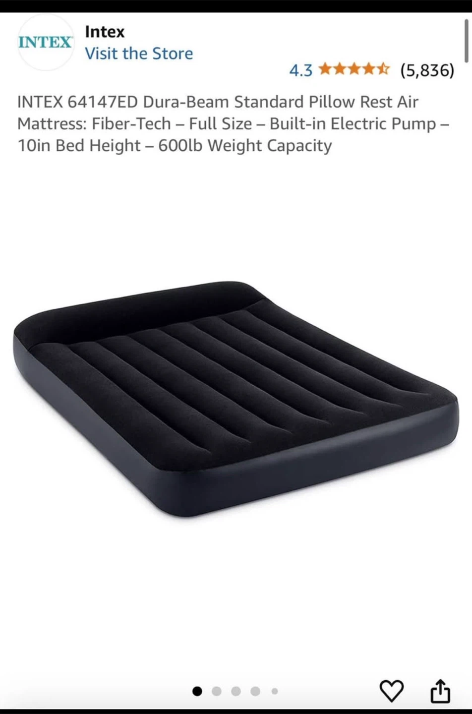 Intex QuickFill Air bed