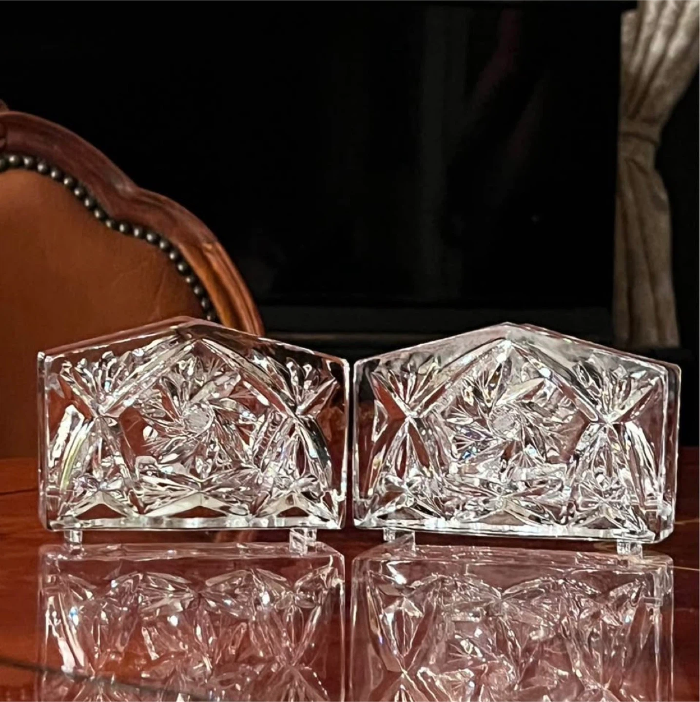 Set of 2 Crystal Glass Napkin Holders