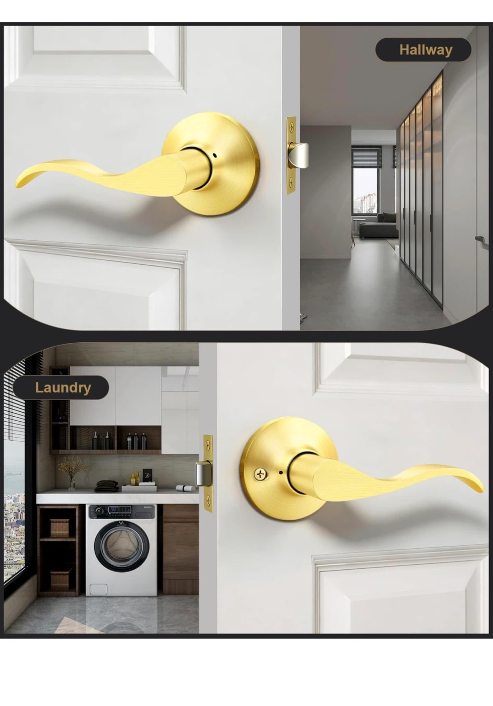 GOBEKOR 6 Pack Passage Door Levers - Satin Gold - photo 4