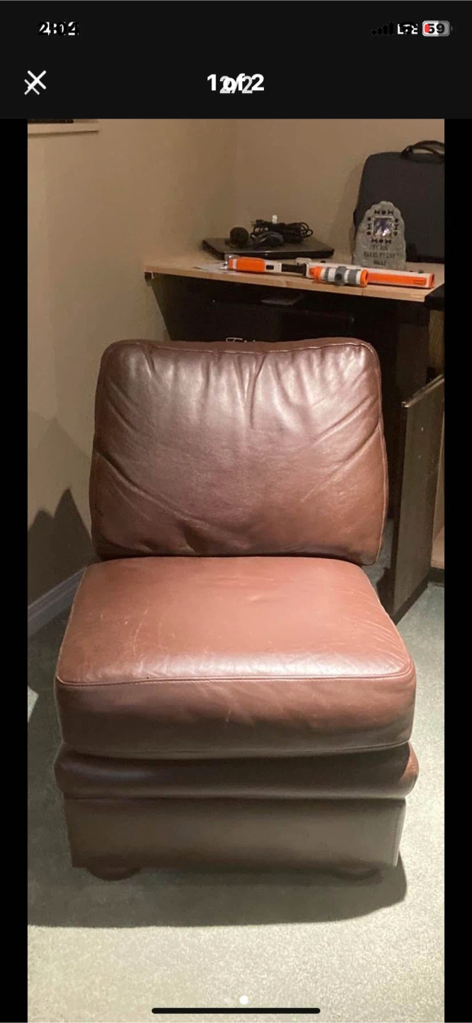 Brown Leather Chair and Ottoman Set