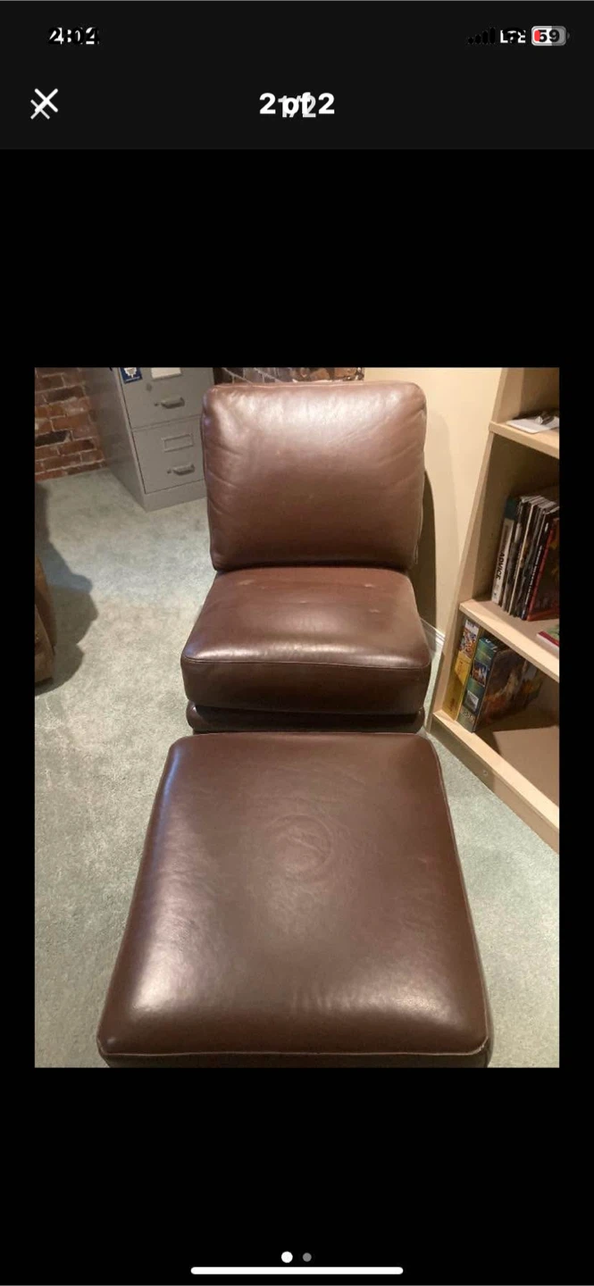 Brown Leather Chair and Ottoman Set - photo 2