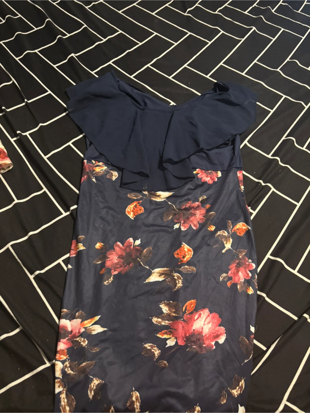 Navy Floral Ruffle Dress small new