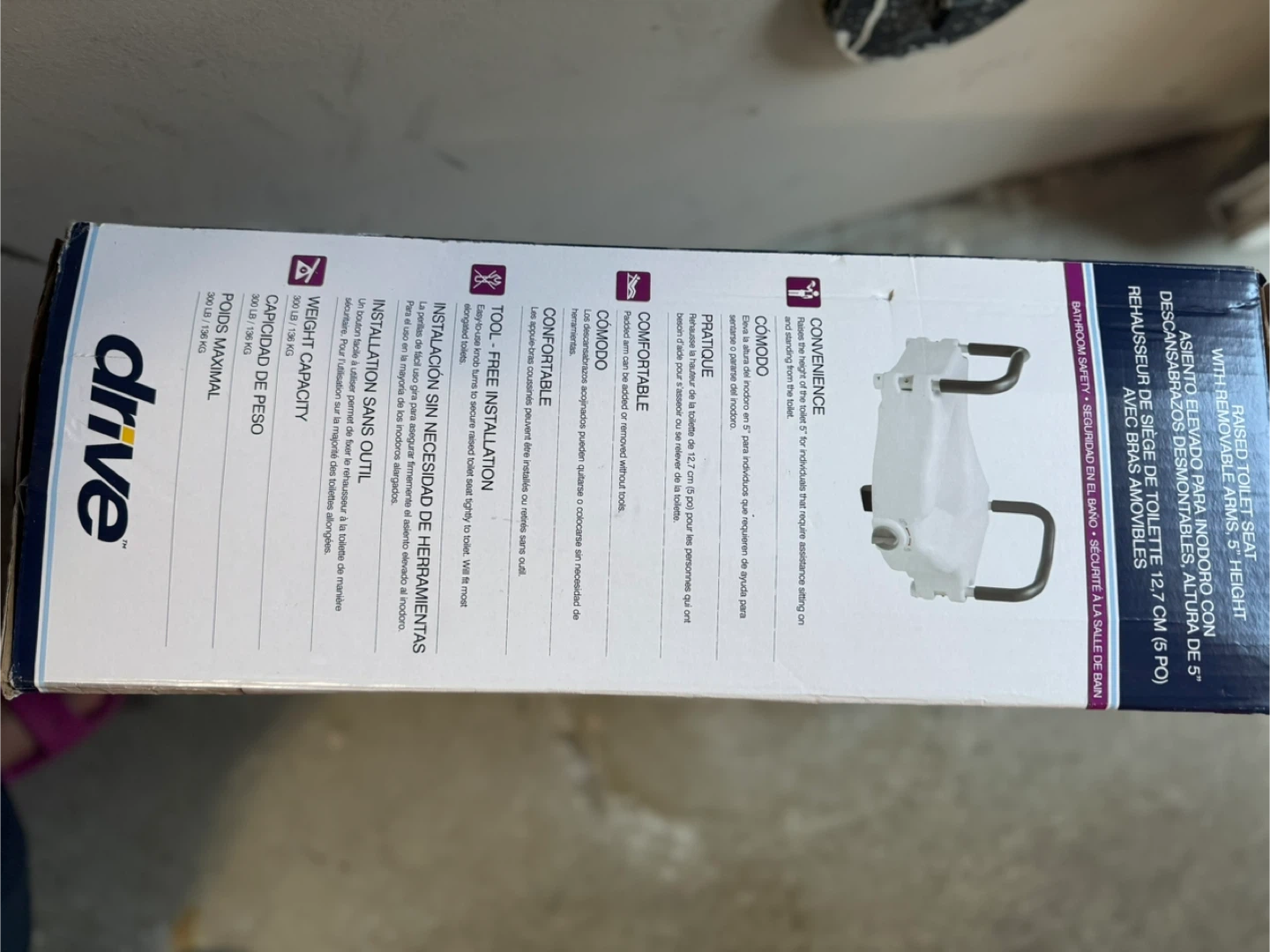 Drive Raised Toilet Seat with Removable Arms, 5" Height - photo 2