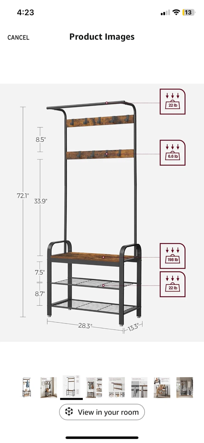 VASAGLE 4-in-1 Coat Rack with Shoe Bench and Shelves - photo 3