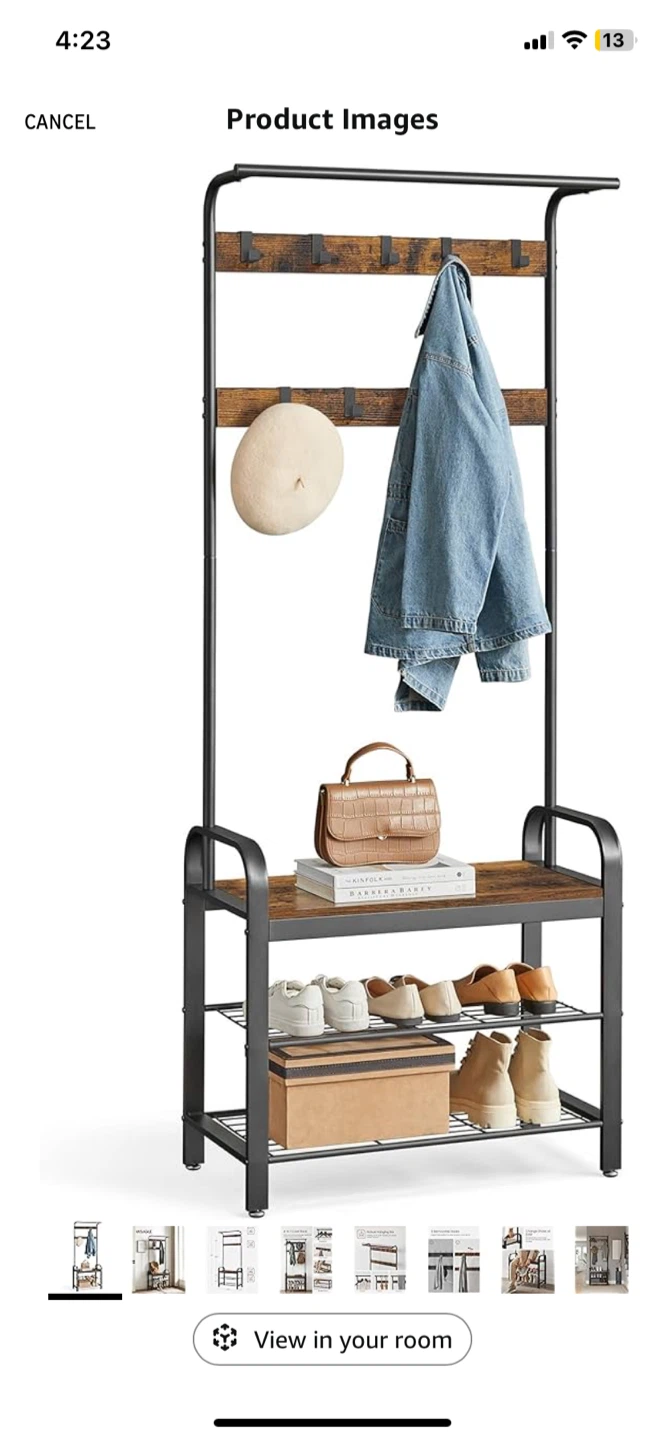 VASAGLE 4-in-1 Coat Rack with Shoe Bench and Shelves