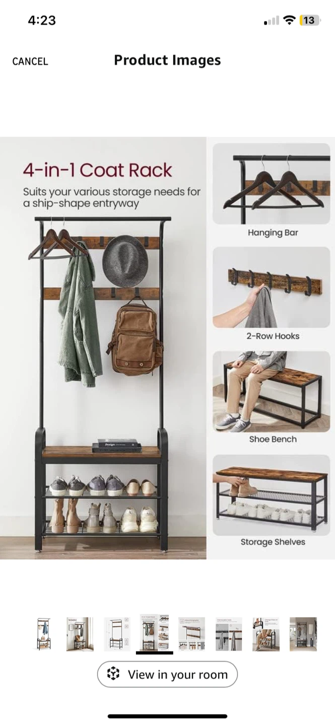 VASAGLE 4-in-1 Coat Rack with Shoe Bench and Shelves - photo 4