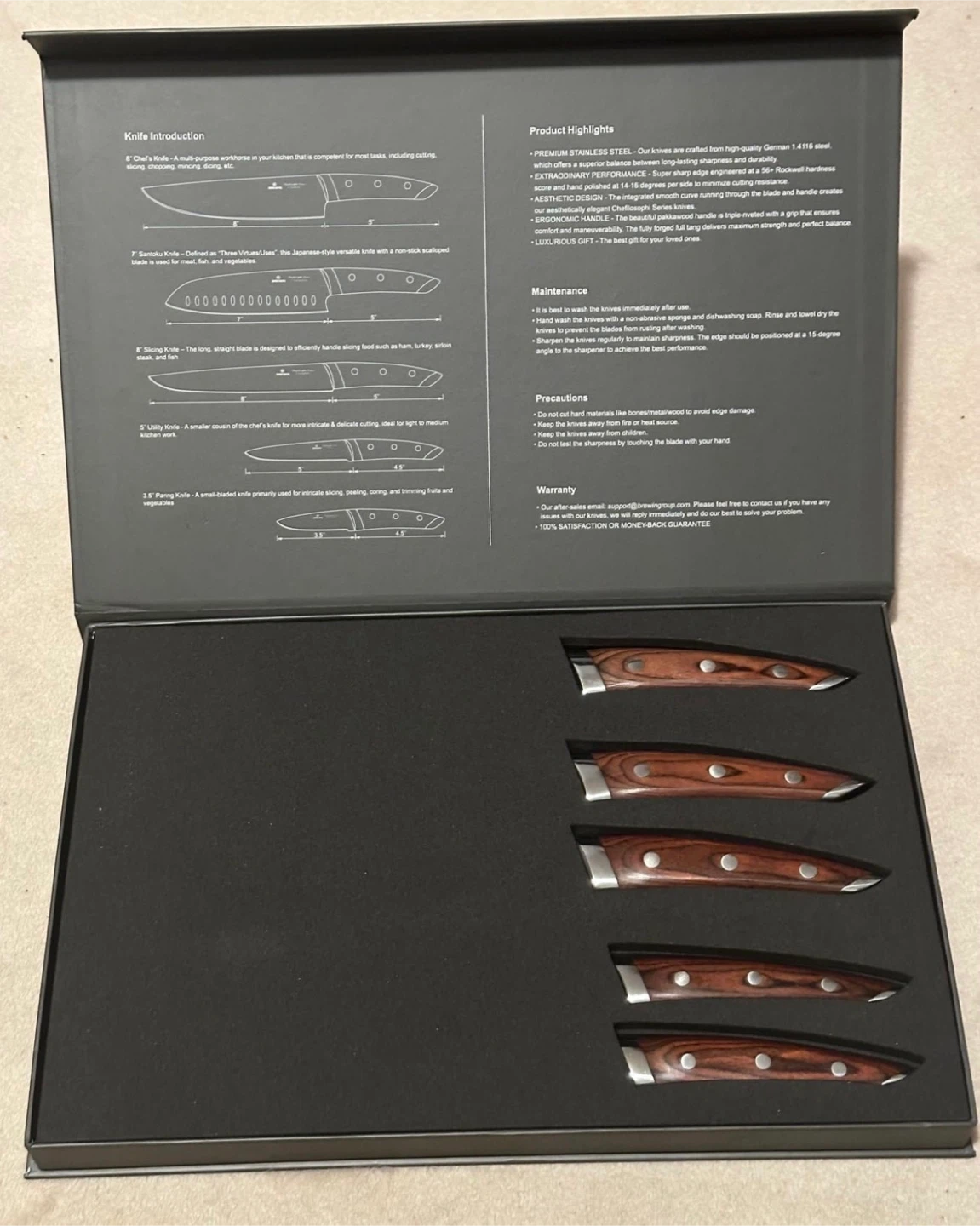 BREWIN 5-Piece Kitchen Knife Set with Wooden Handles - photo 2