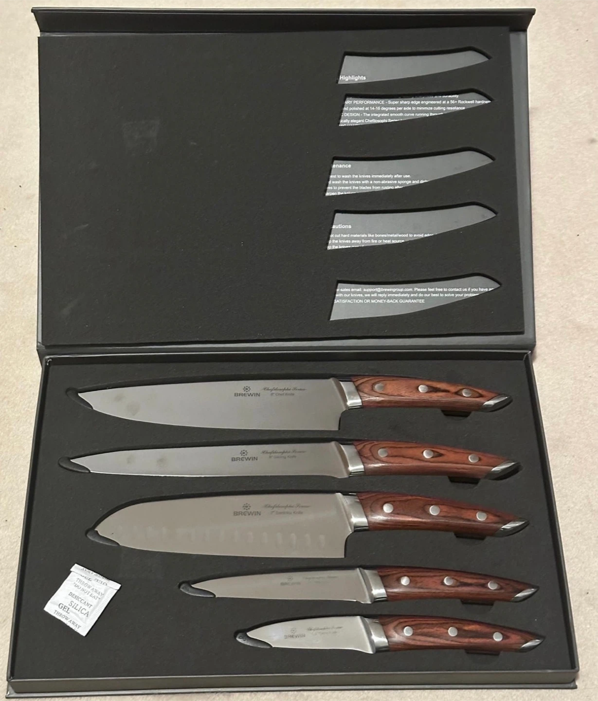 BREWIN 5-Piece Kitchen Knife Set with Wooden Handles