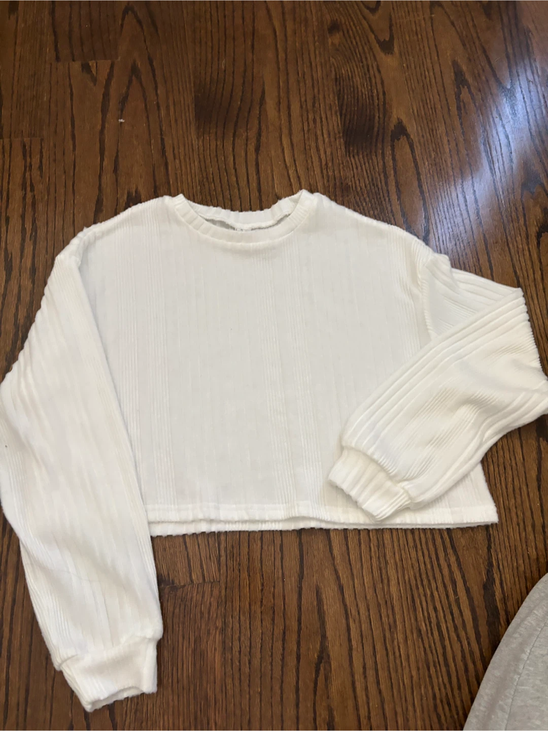 White Ribbed Cropped Long Sleeve Top