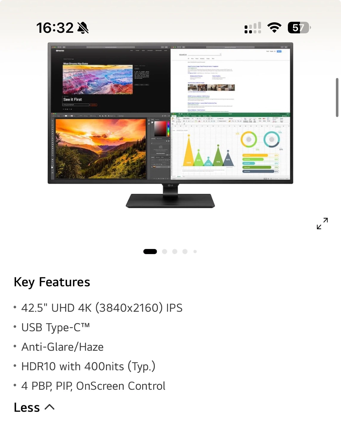 LG 42.5” 4K UHD IPS Monitor – Fully Functional