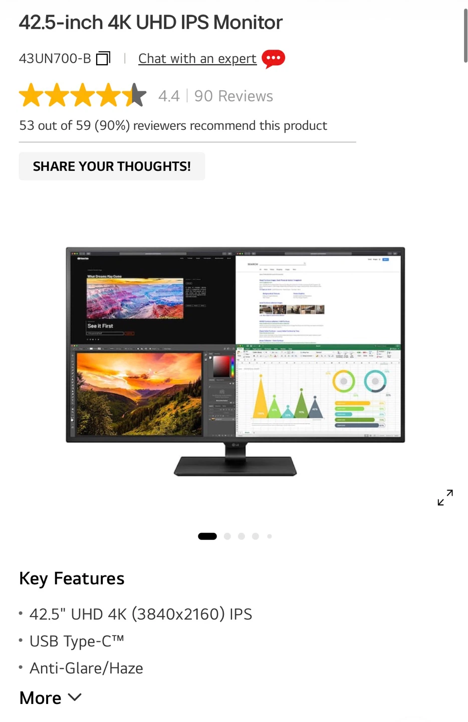 LG 42.5” 4K UHD IPS Monitor – Fully Functional - photo 2