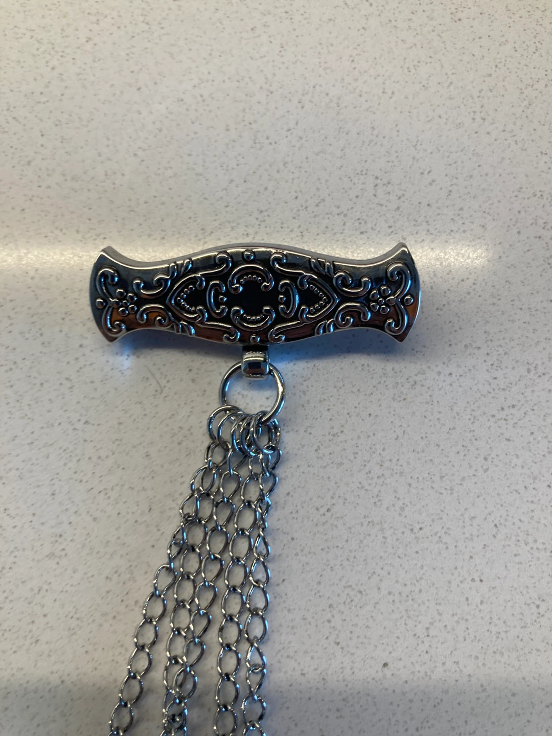 Silver Decorative Brooch with Dangling Chains - photo 2