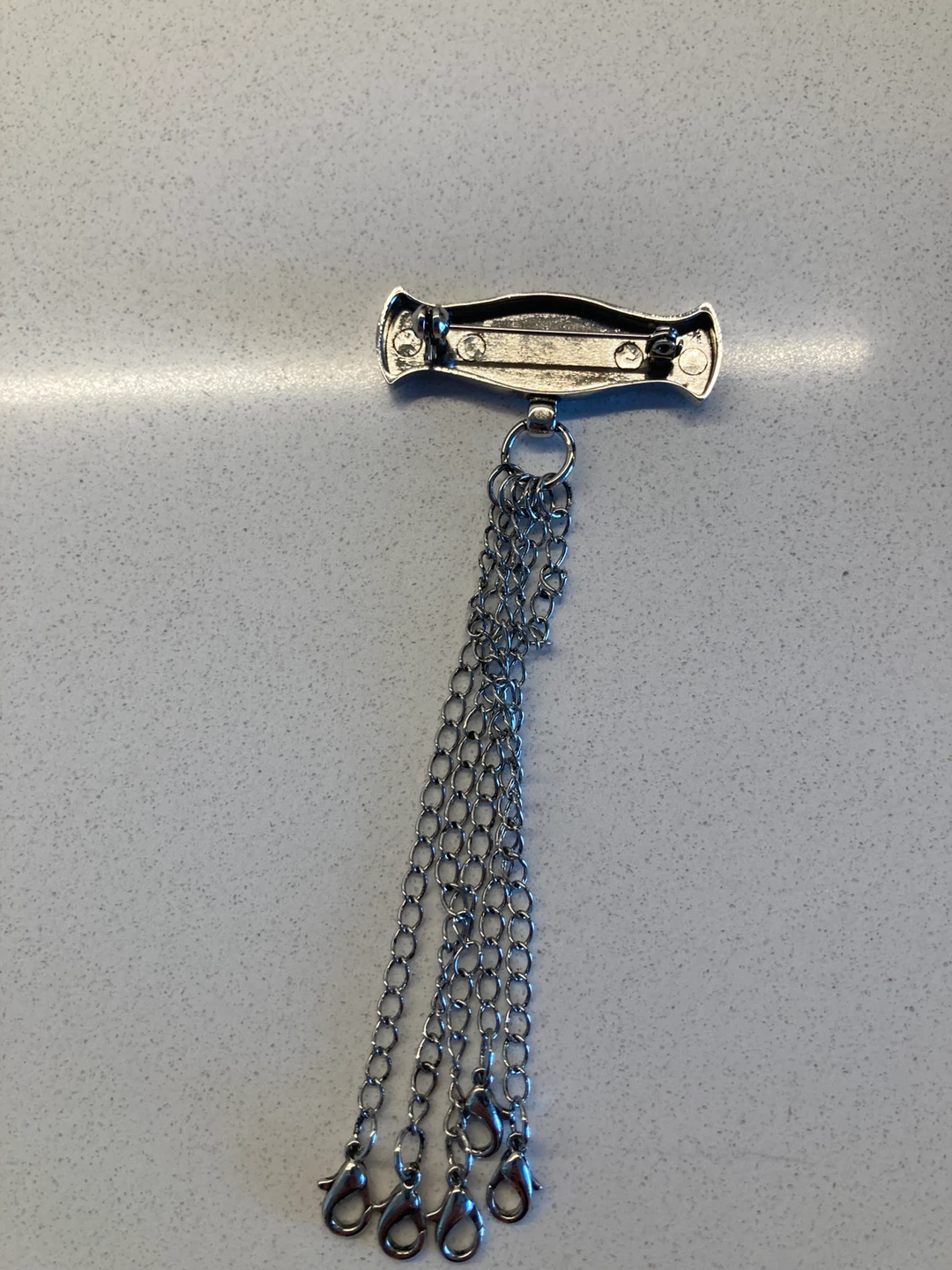 Silver Decorative Brooch with Dangling Chains - photo 3