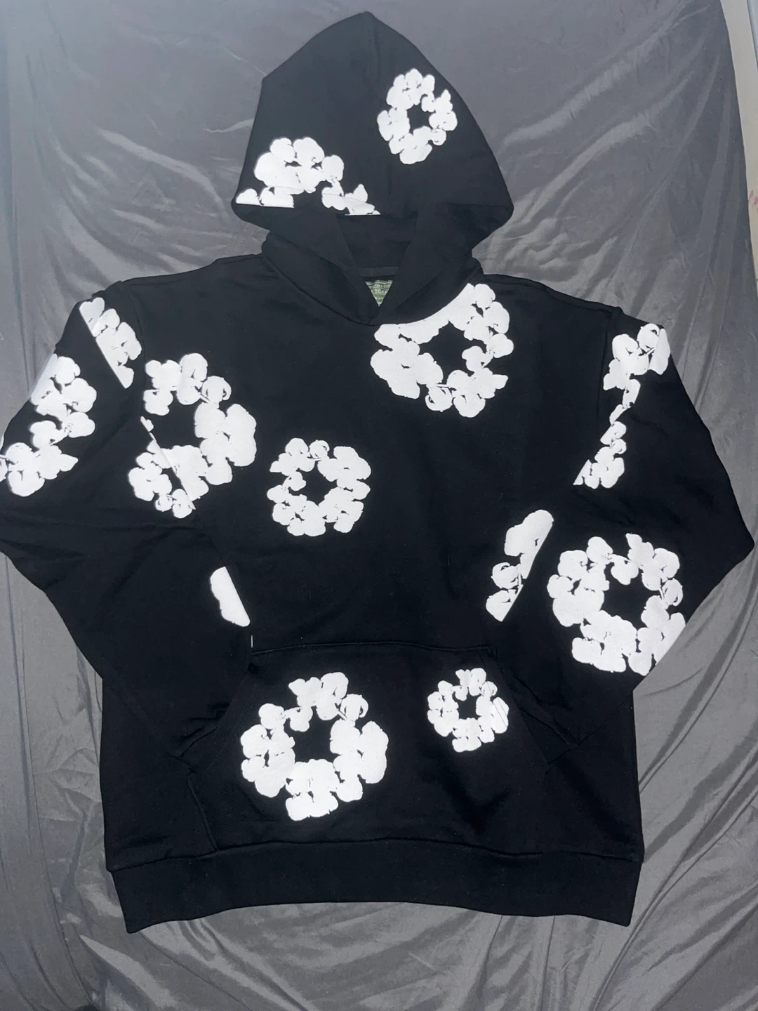 Denim Tears Hoodie - Black with White Floral Print - Size M