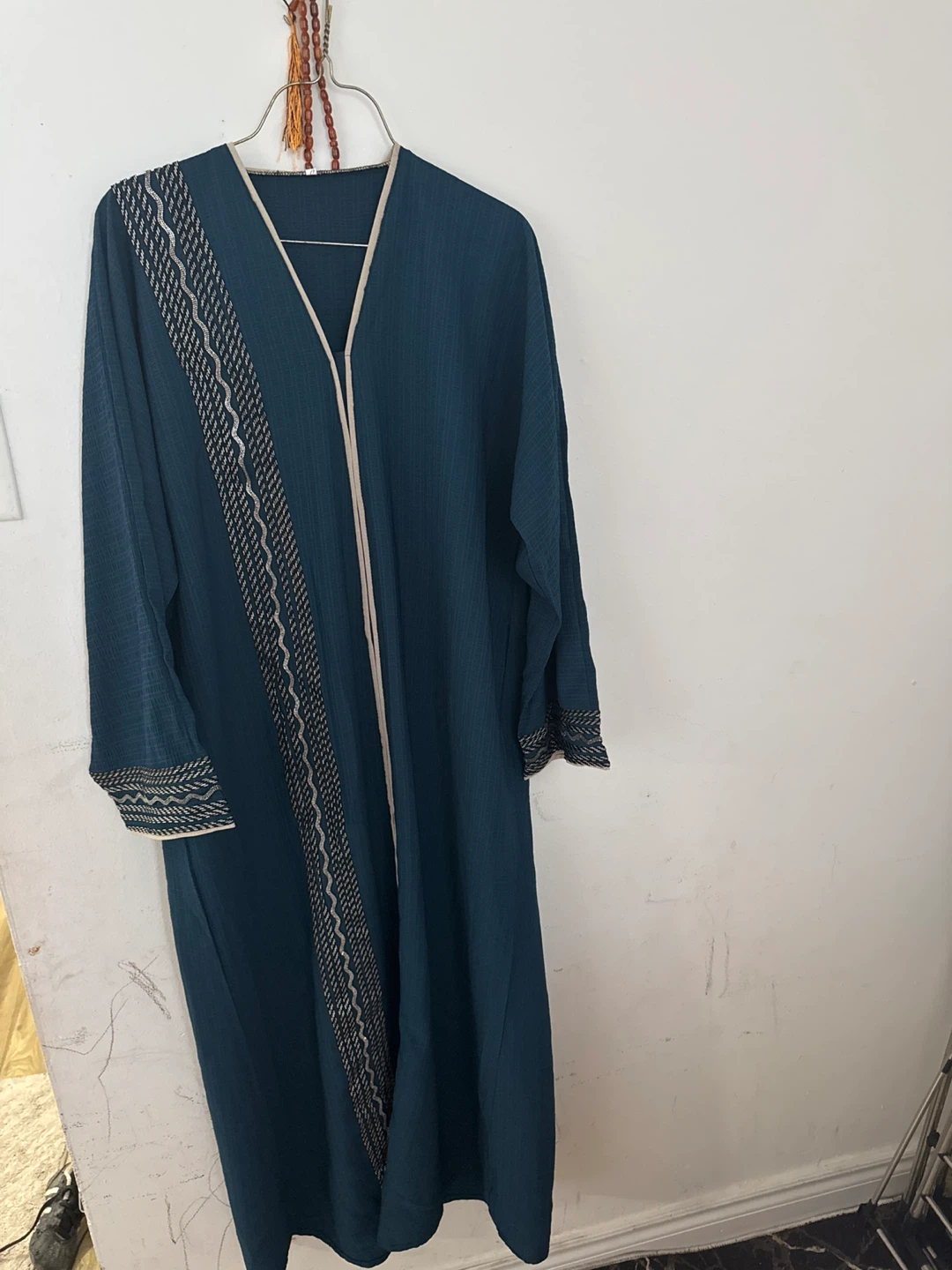 Teal Abaya with Embroidered Trim - Size 54