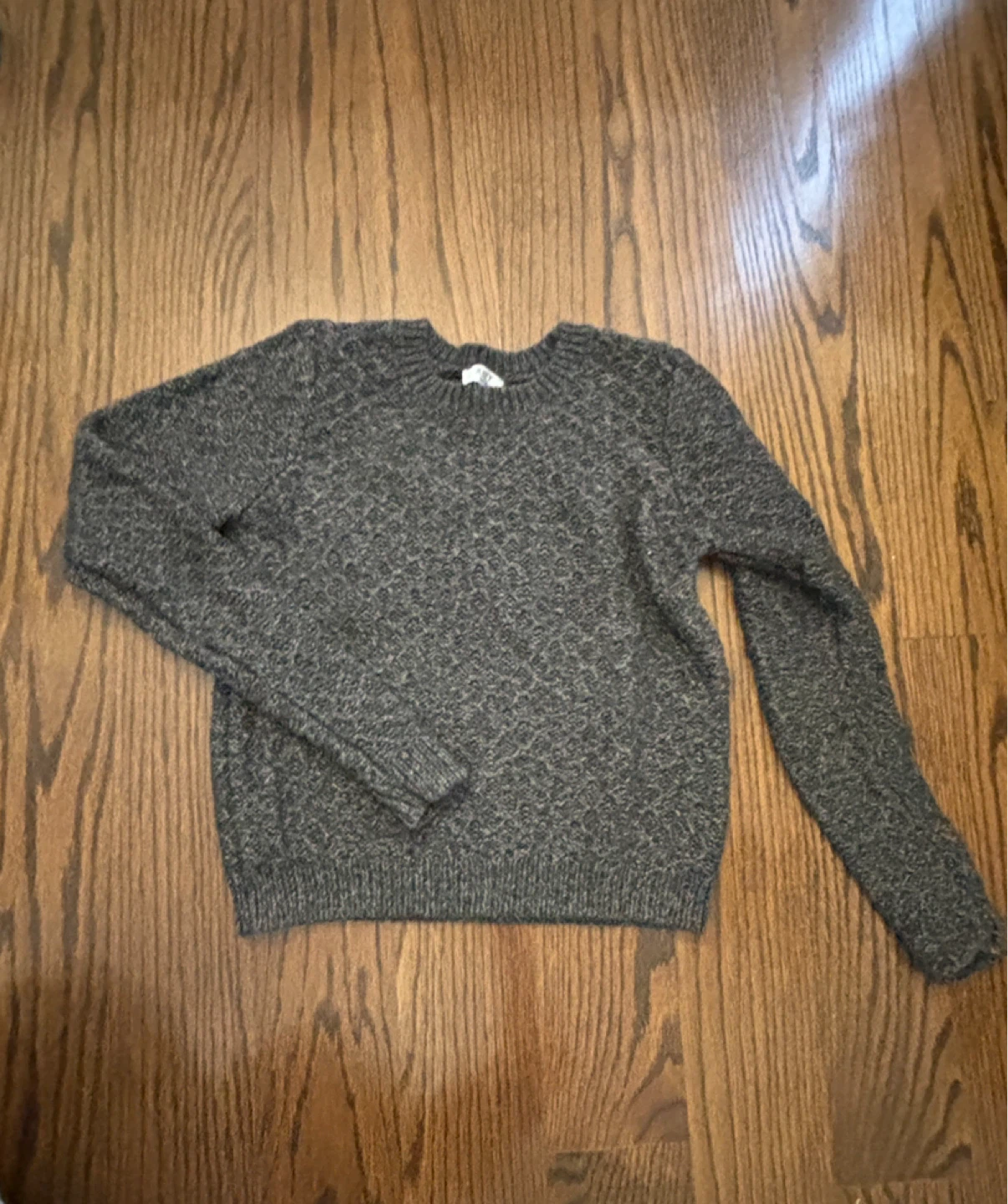 Grey Textured Crew Neck Sweater