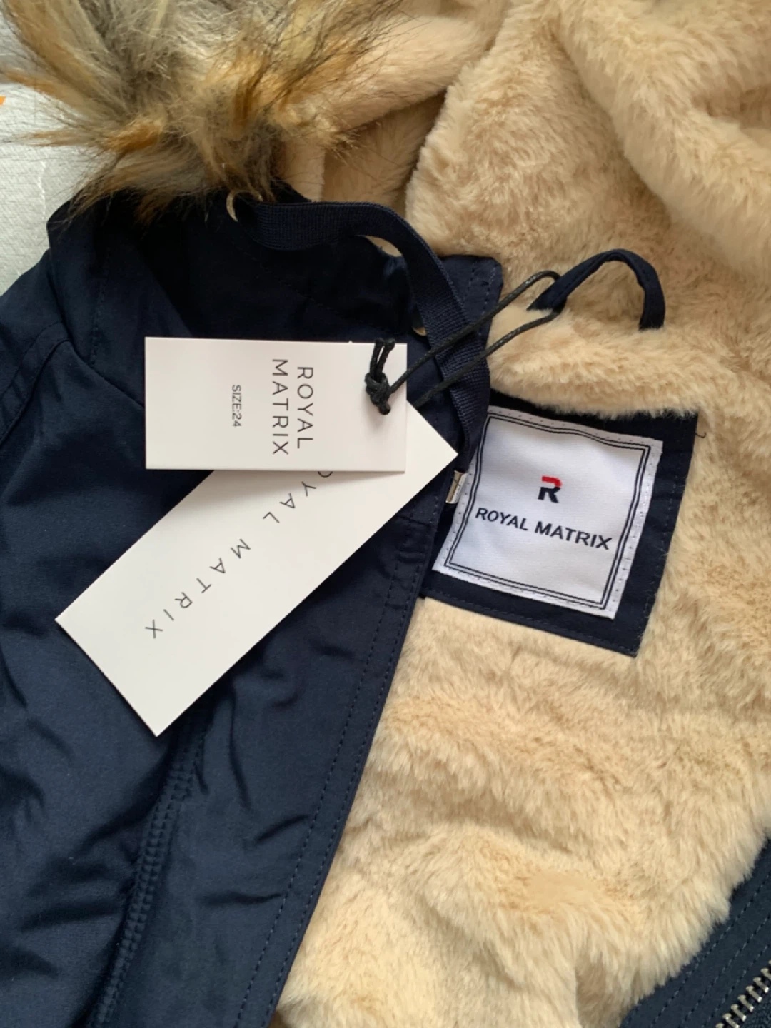 Royal Matrix Navy Parka Jacket with Faux Fur Hood - Size 24