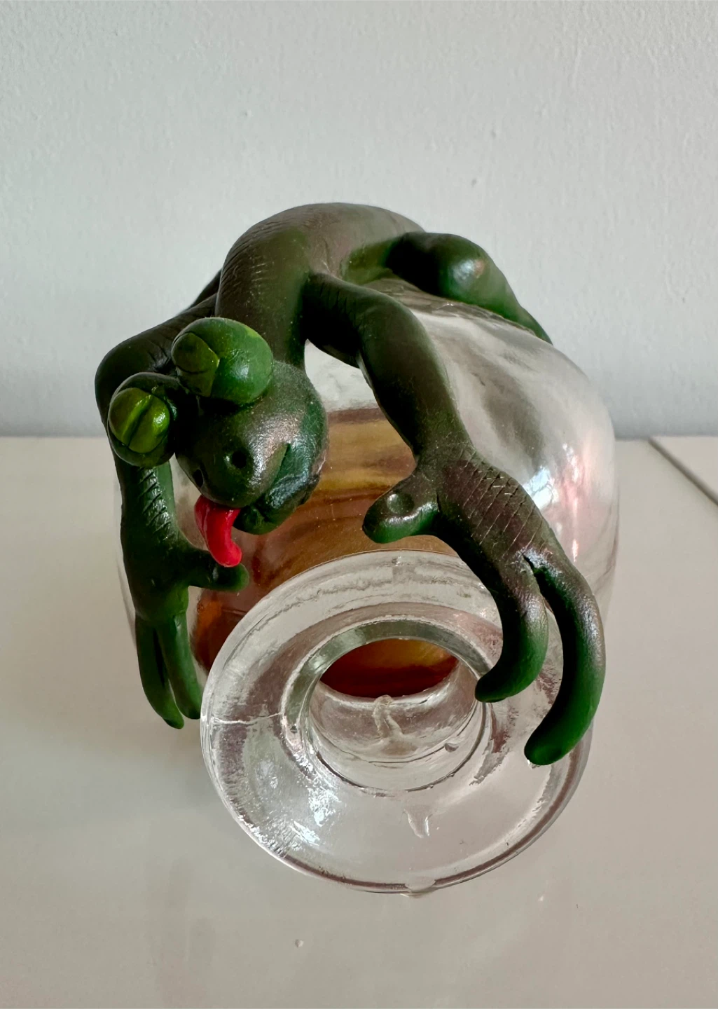 Hand Made Green Lizard Decor on Glass Bottle - photo 5