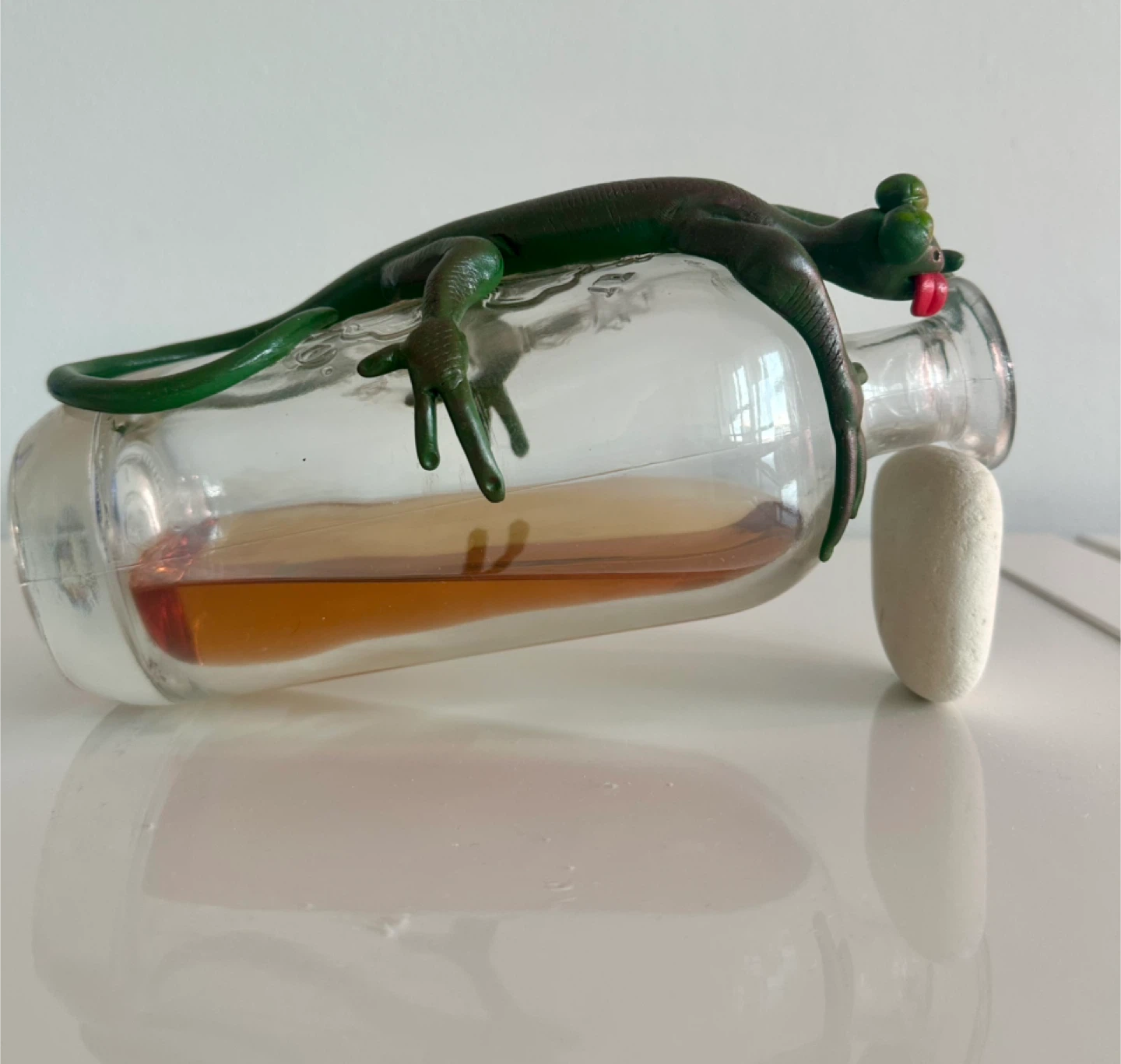 Hand Made Green Lizard Decor on Glass Bottle