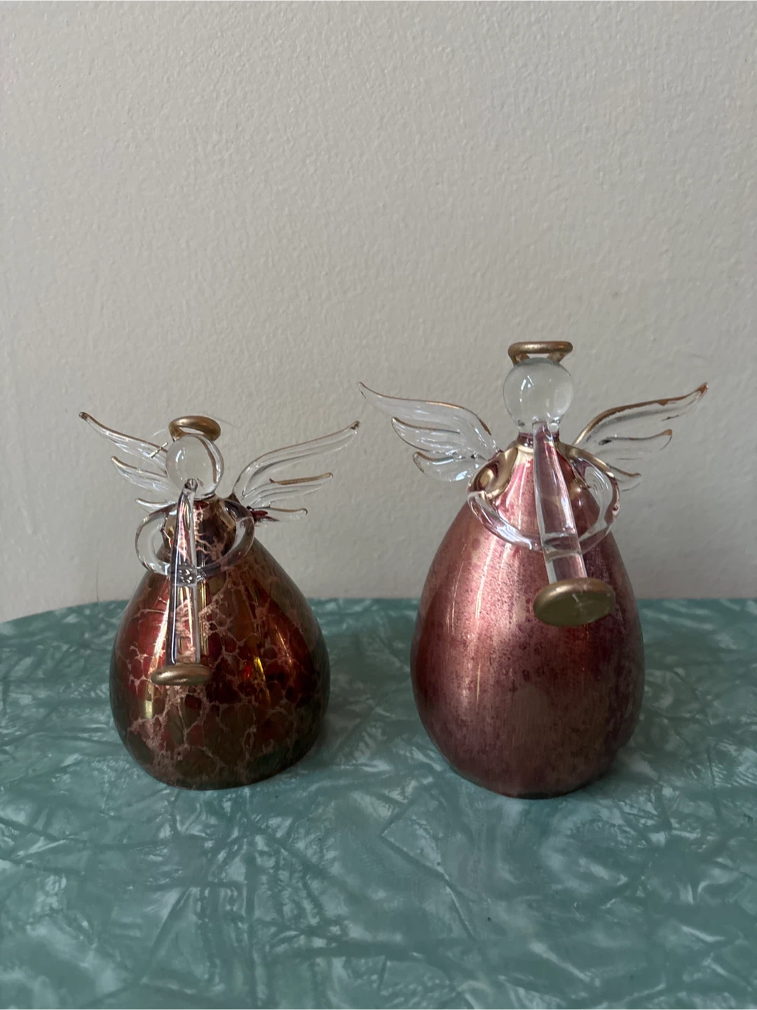 🏆Set of 2 Glass Angels with Trumpets