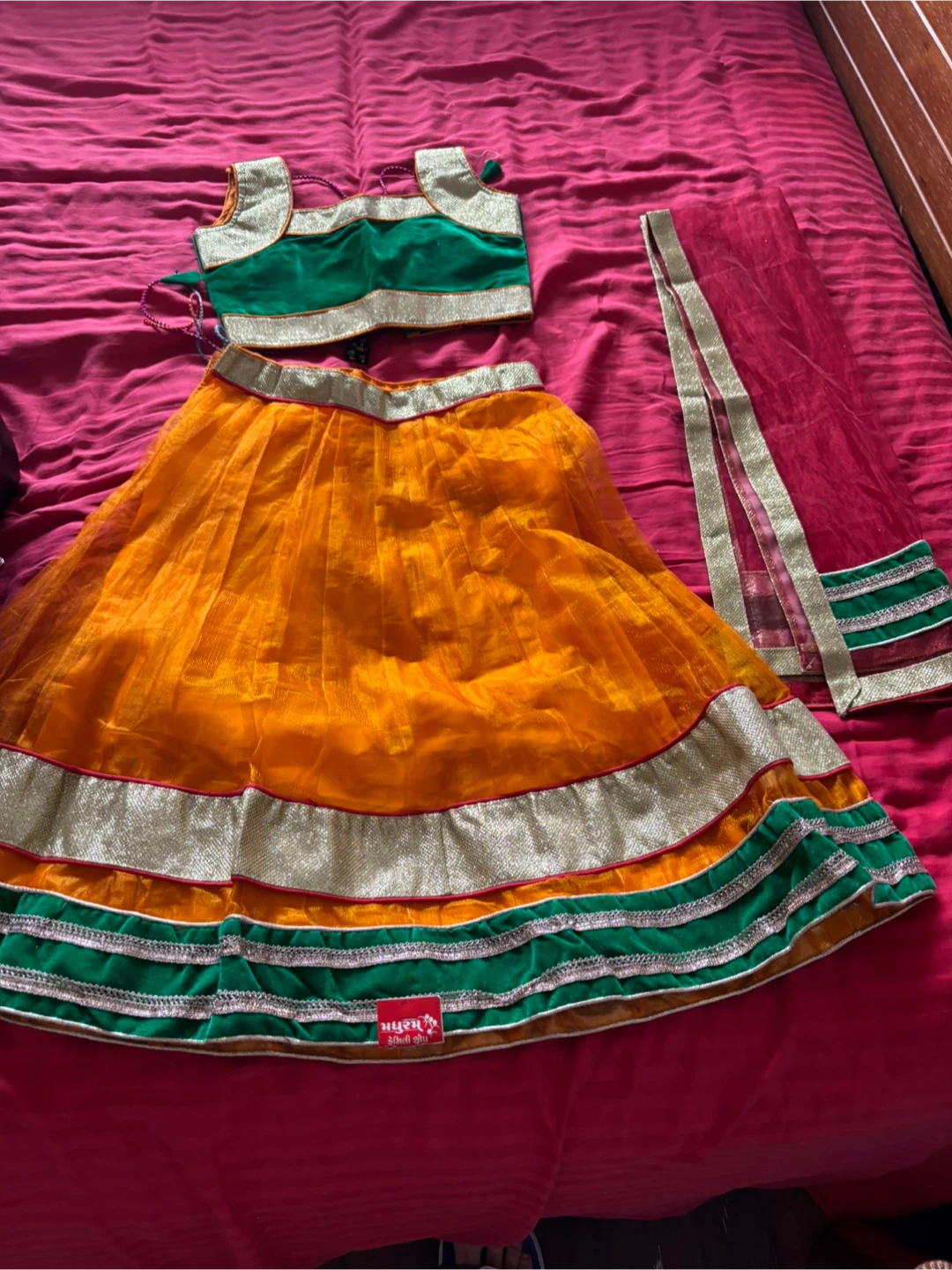 Orange and Green Indian Traditional Dress for Kids