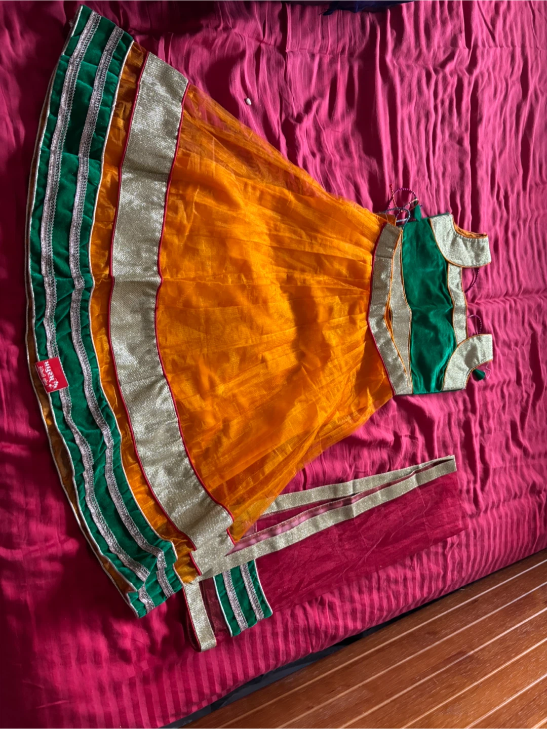 Orange and Green Indian Traditional Dress for Kids - photo 2