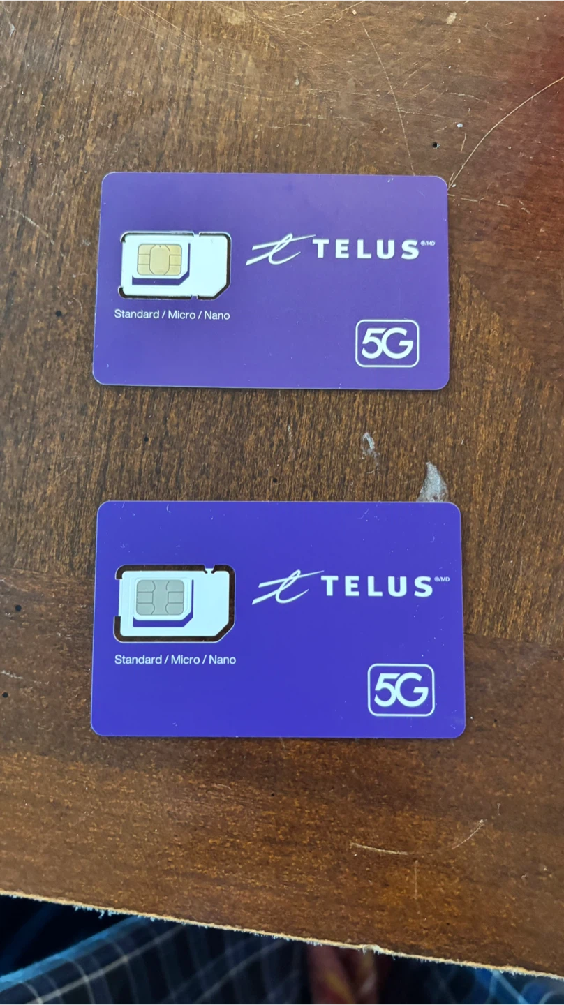 2x Brand New Telus SIM Card - Standard/Micro/Nano Size - 5G