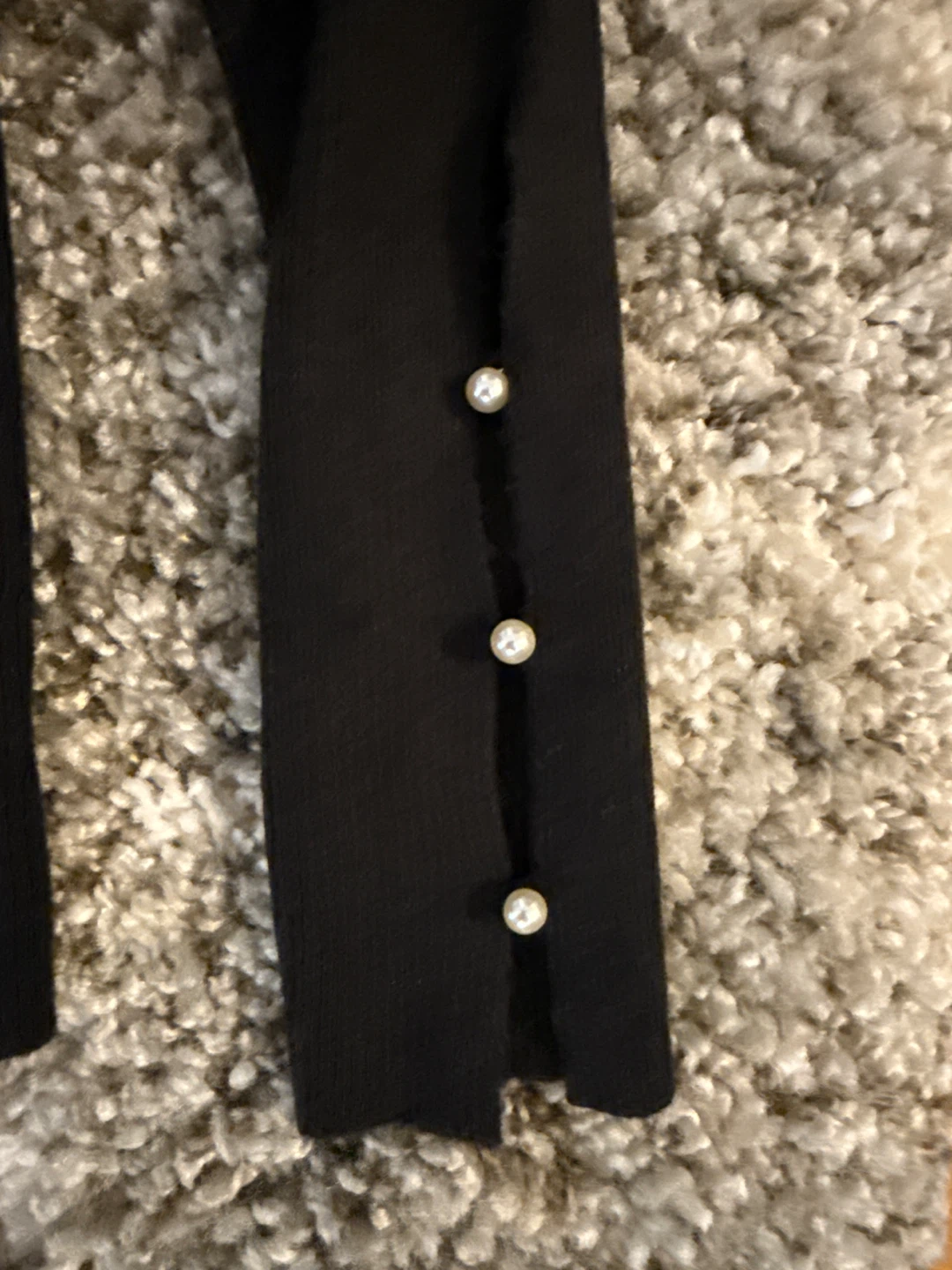 Ann Taylor Black Ribbed V-Neck Sweater with Pearl Details - photo 2
