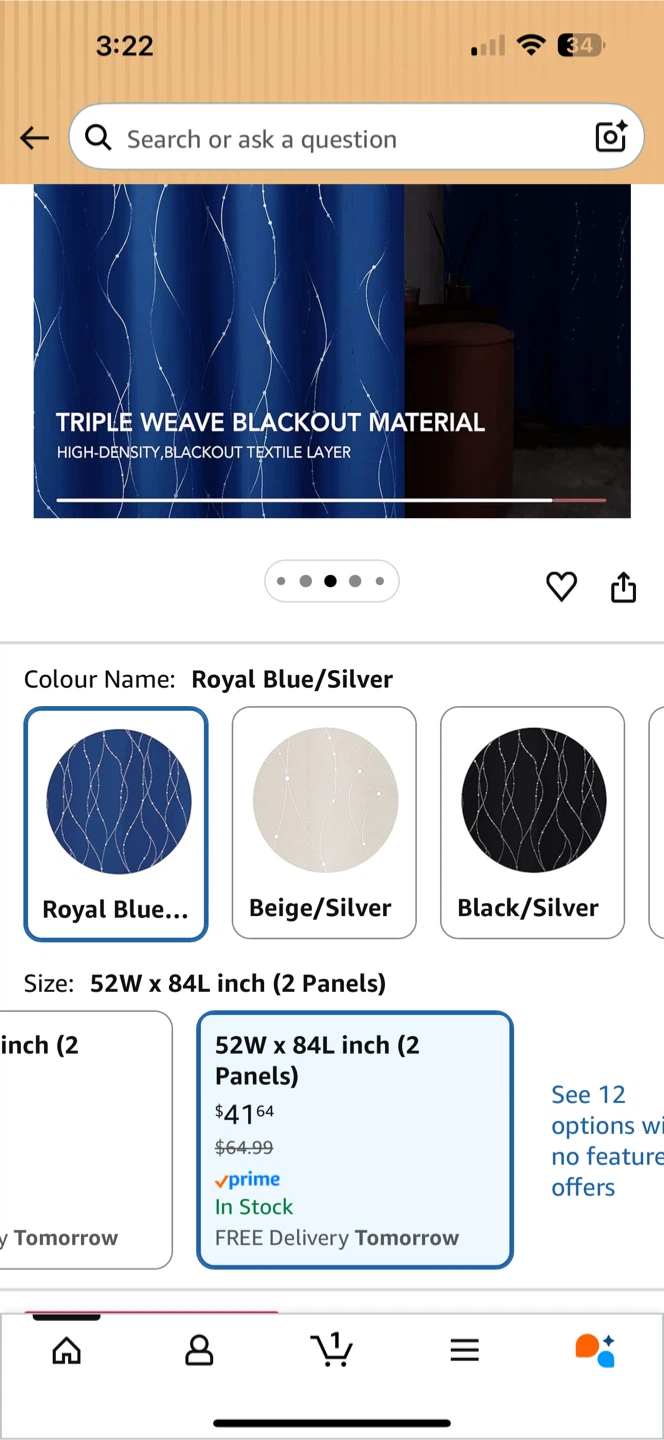 Royal Blue Silver Triple Weave Blackout Curtains - 52" x 84" - photo 2