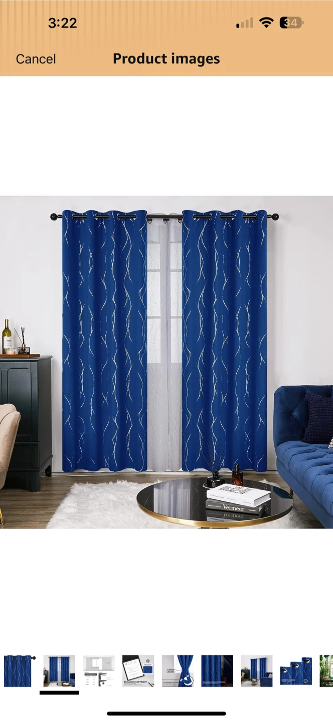 Royal Blue Silver Triple Weave Blackout Curtains - 52" x 84"