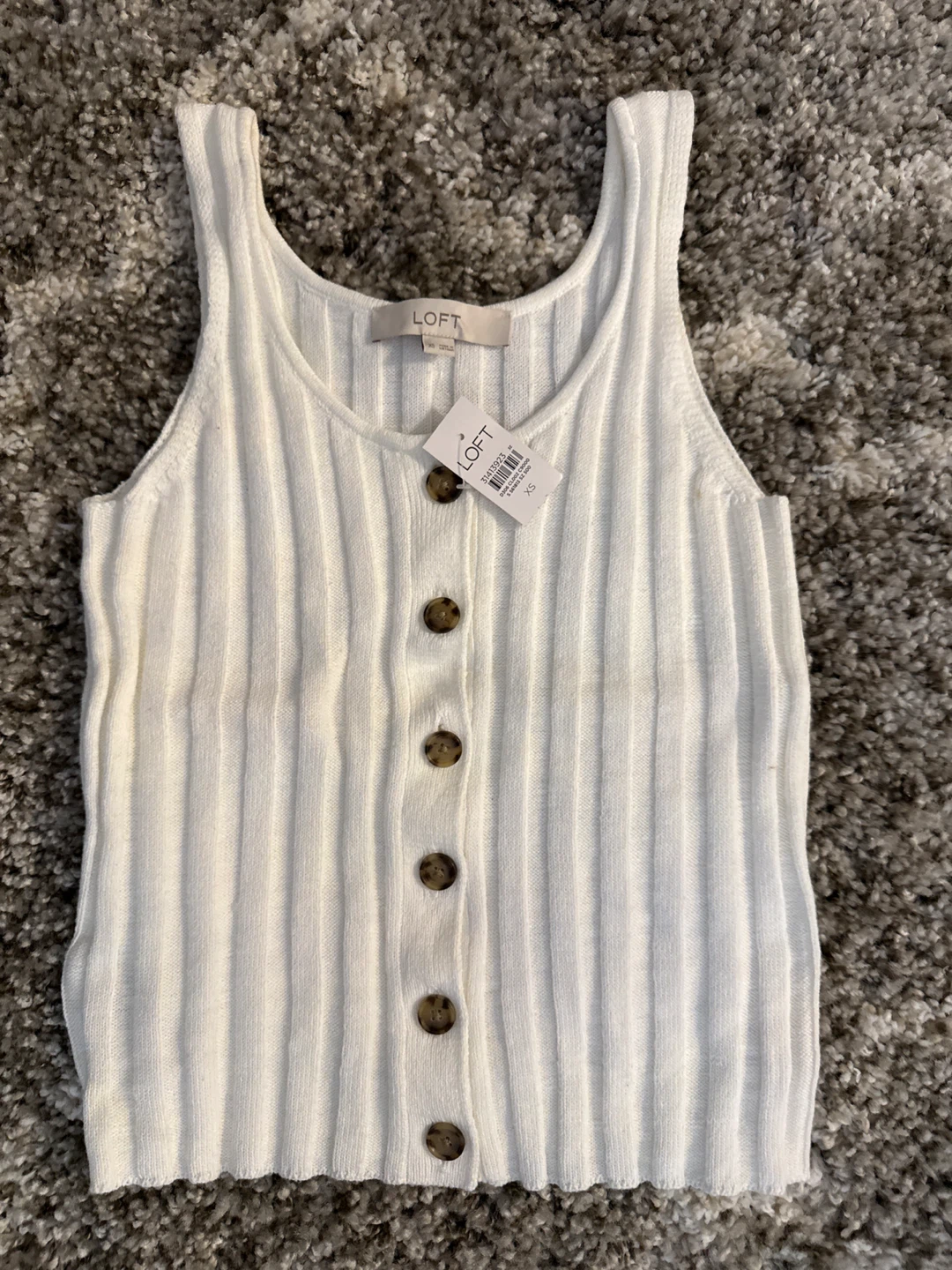 LOFT White Ribbed Button Front Tank Top XS