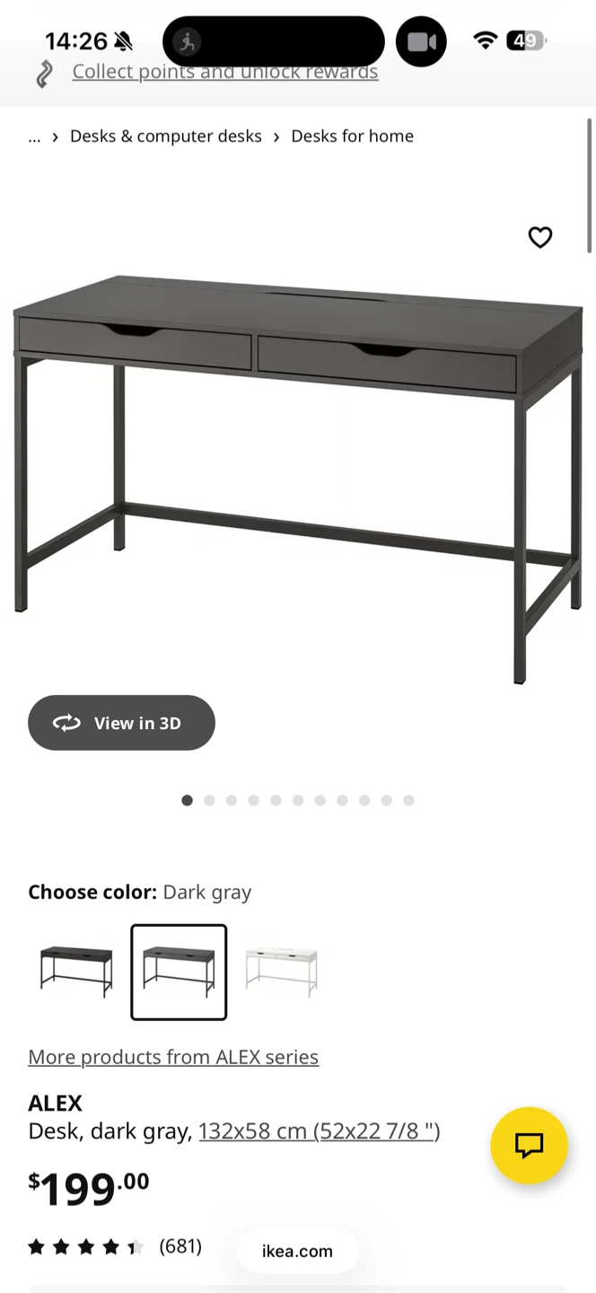IKEA ALEX Desk, Dark Gray, 132x58 cm